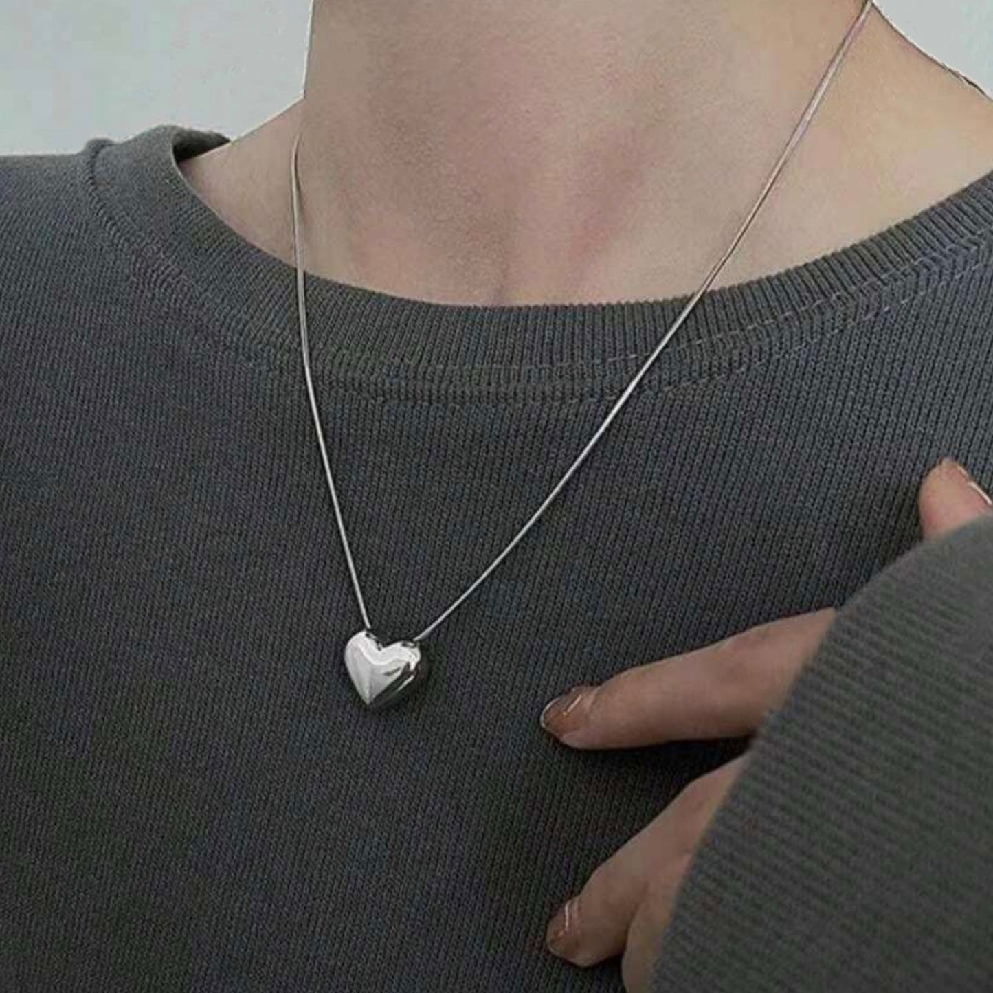 Trendy (Solid)♥ 925 Sterling Silver Heart Necklace