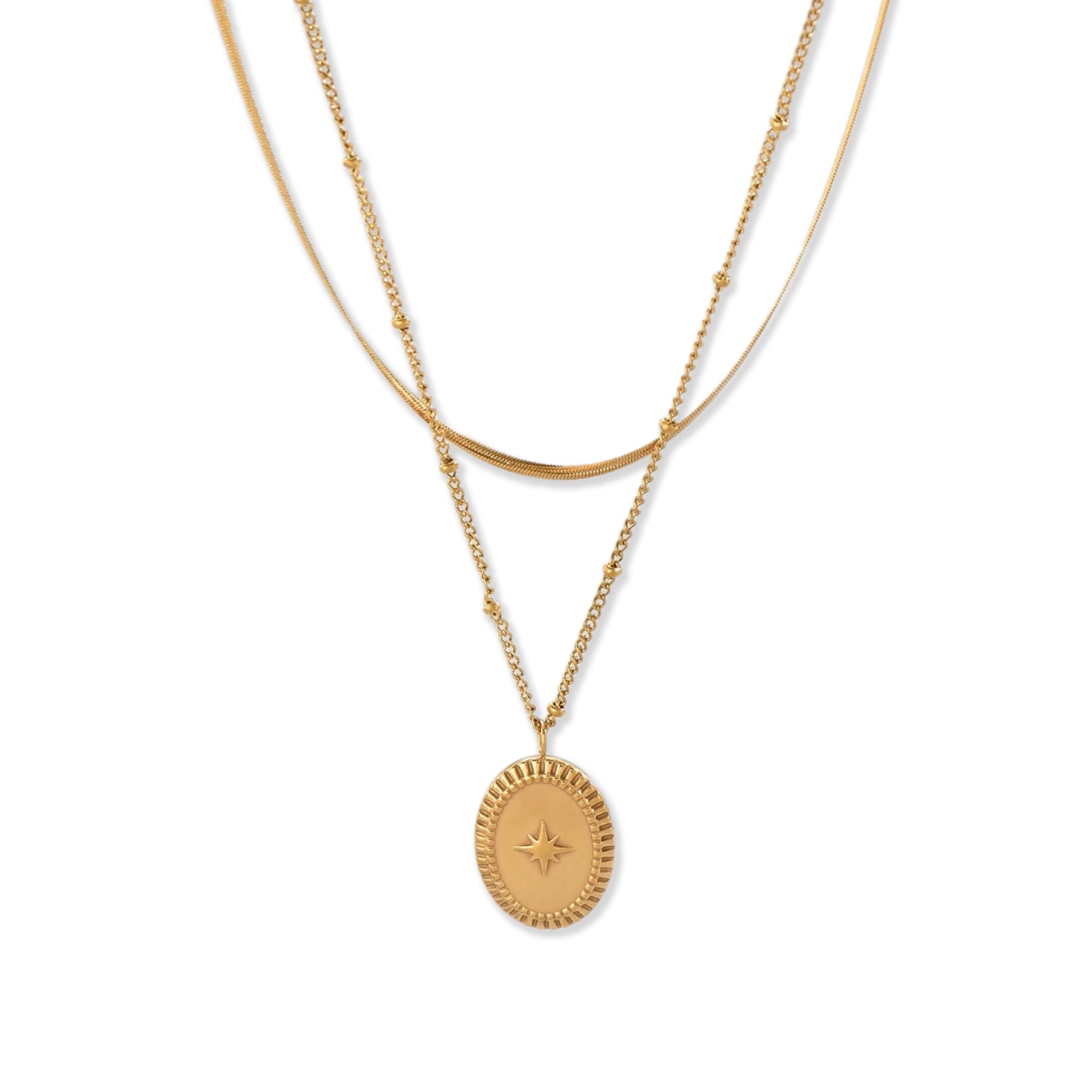 Dainty Star Pendant Necklace, 18K Gold Plated Double Layer Chain, 16-22 Inch Adjustable Length, Stainless Steel Minimalist Jewelry