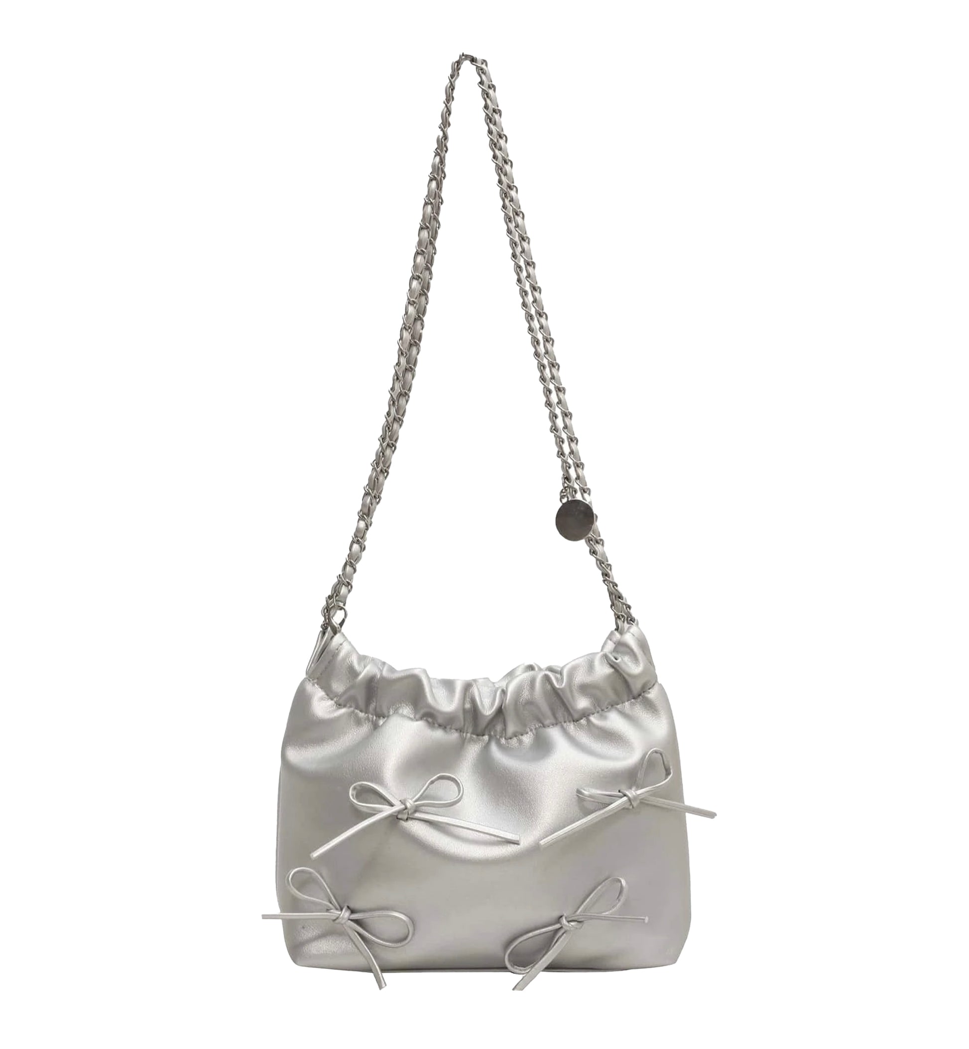 Silver Bow Chain Shoulder Bag – Glam Mini Purse with Metallic Finish & Cute Bow Detail