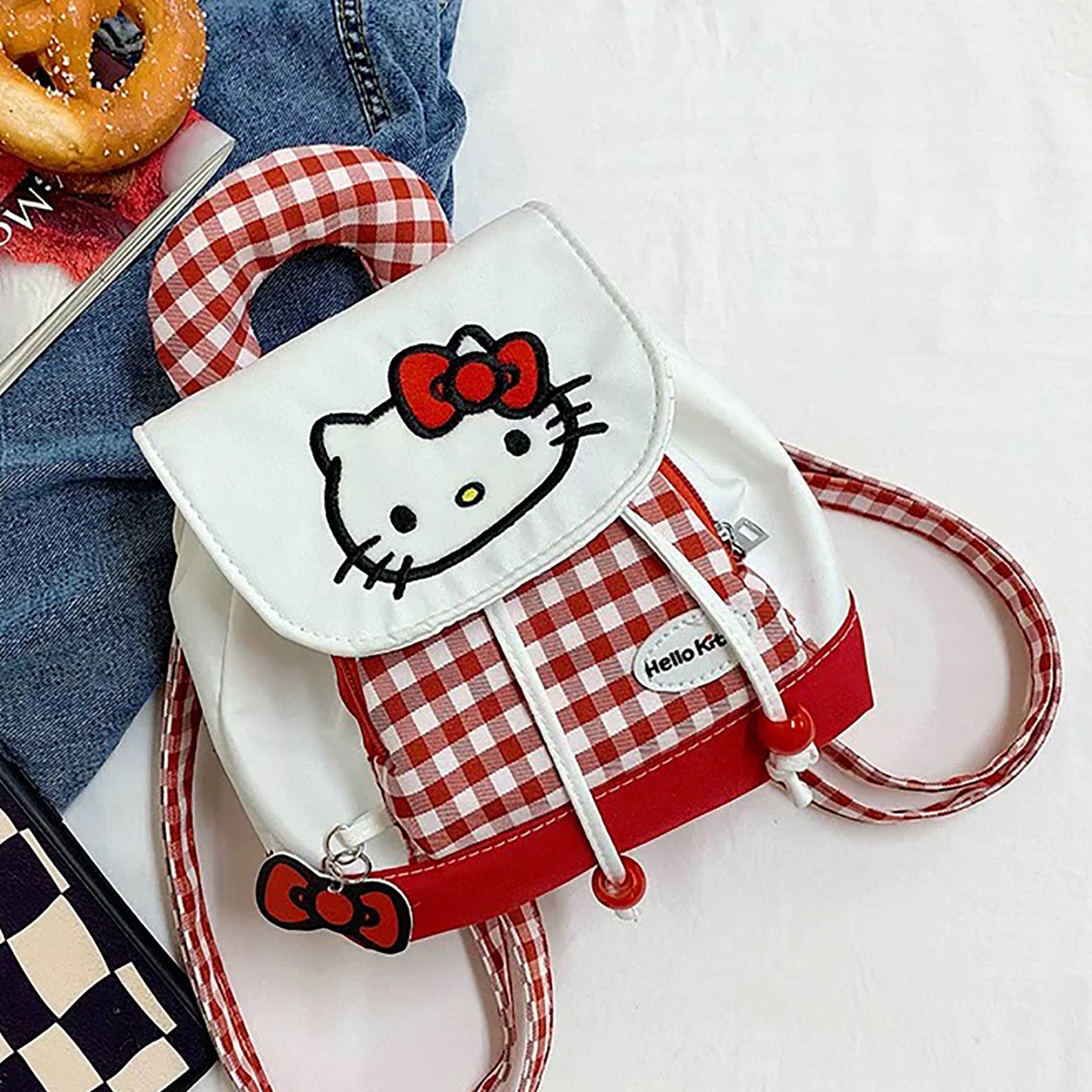 Sanrio Hello Kitty Mini Backpack – Red & White Kawaii Travel Daypack for Women & Kids