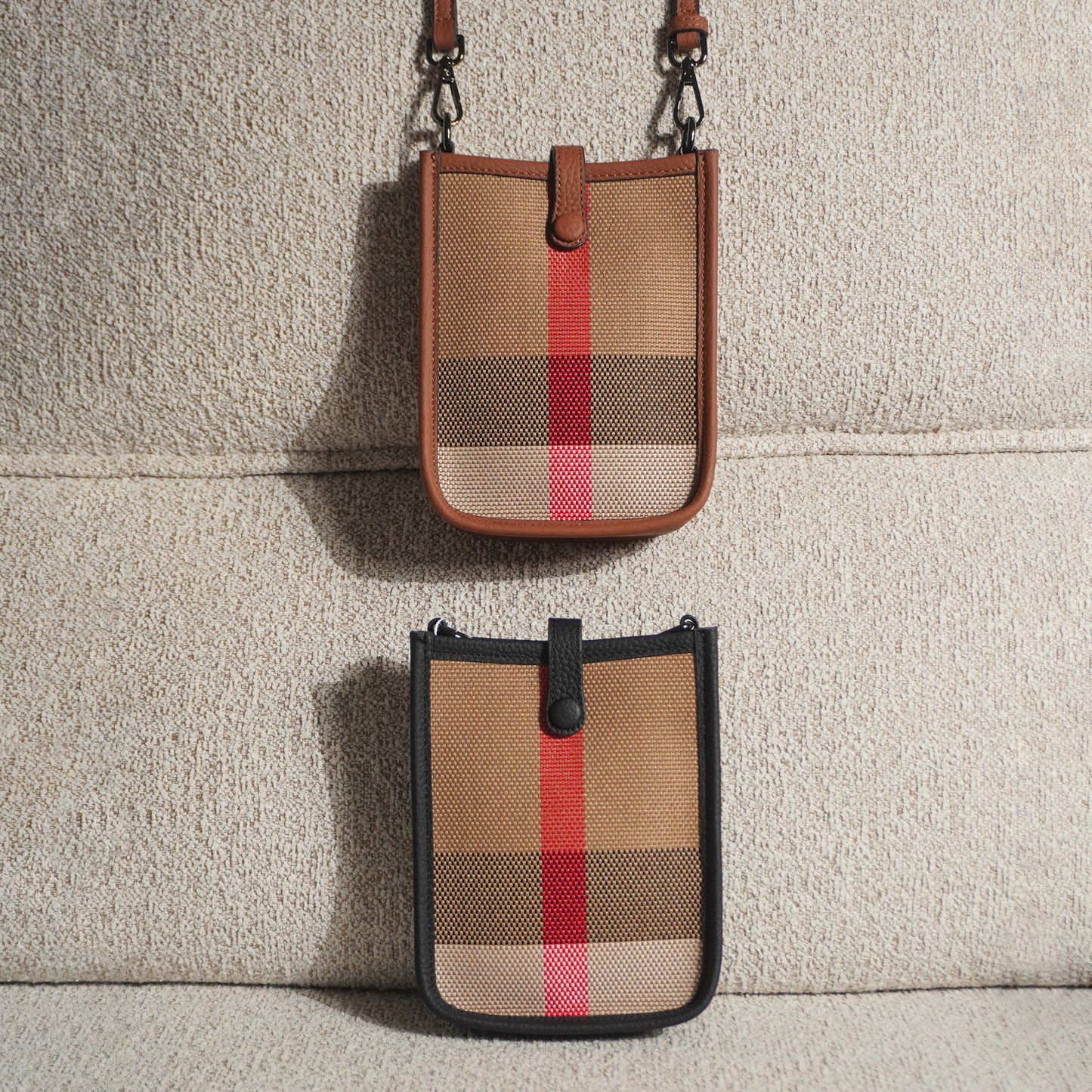 Genuine Leather Plaid Canvas Crossbody Bag