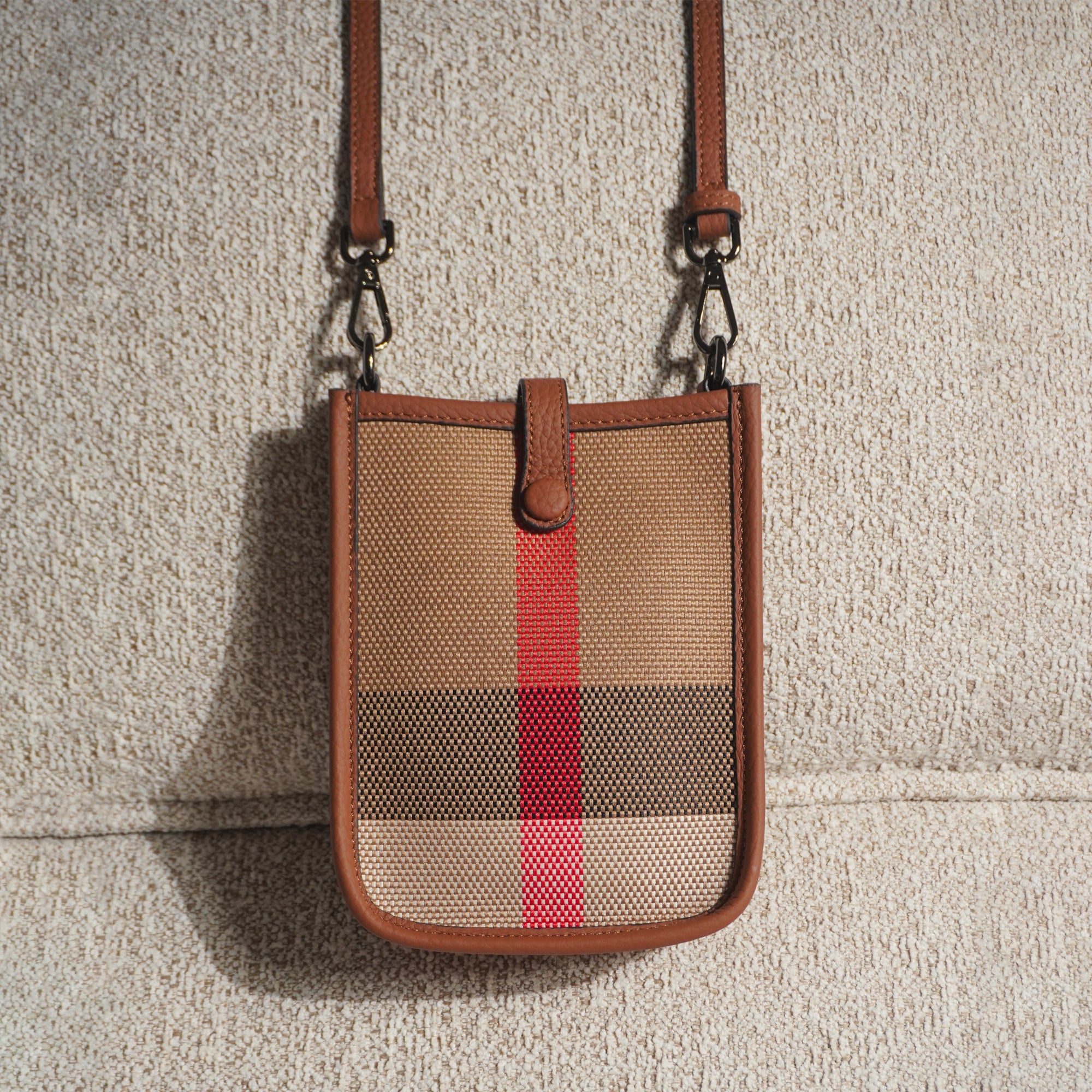 Genuine Leather Plaid Canvas Crossbody Bag – Stylish Checkered Shoulder Purse for Everyday Use