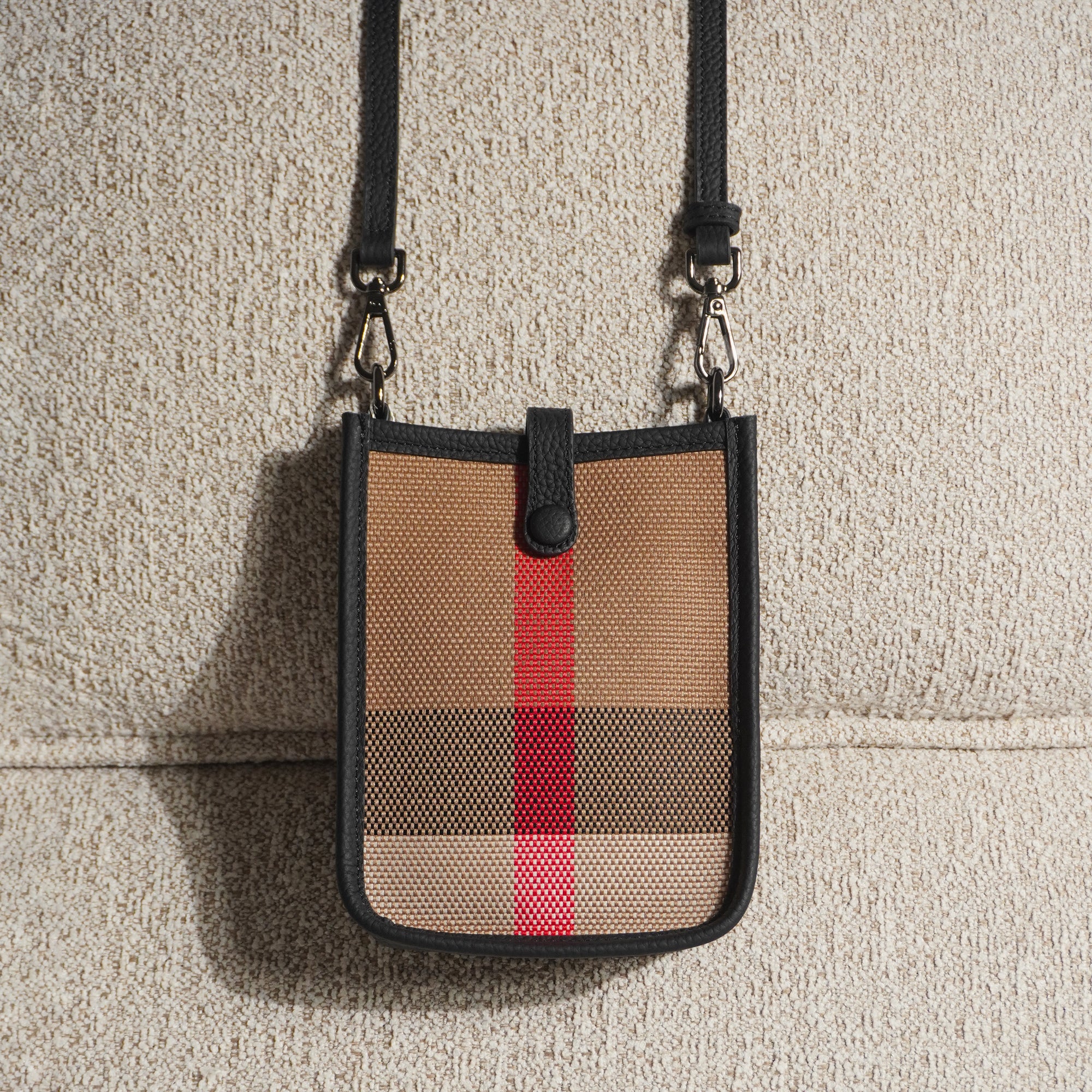 Genuine Leather Plaid Canvas Crossbody Bag – Stylish Checkered Shoulder Purse for Everyday Use