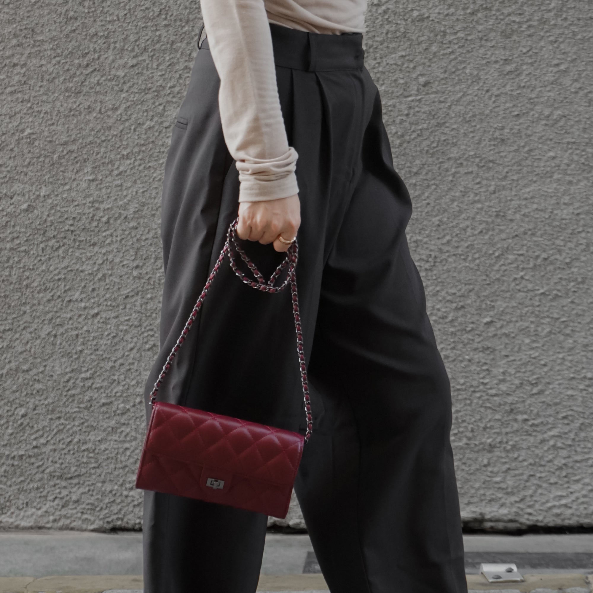 Quilted Genuine Leather Crossbody Bag with Chain Strap