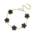 18k Gold Plated Five Petal Clover Bracelet, Stainless Steel Five Leaf Clover Jewelry for Women