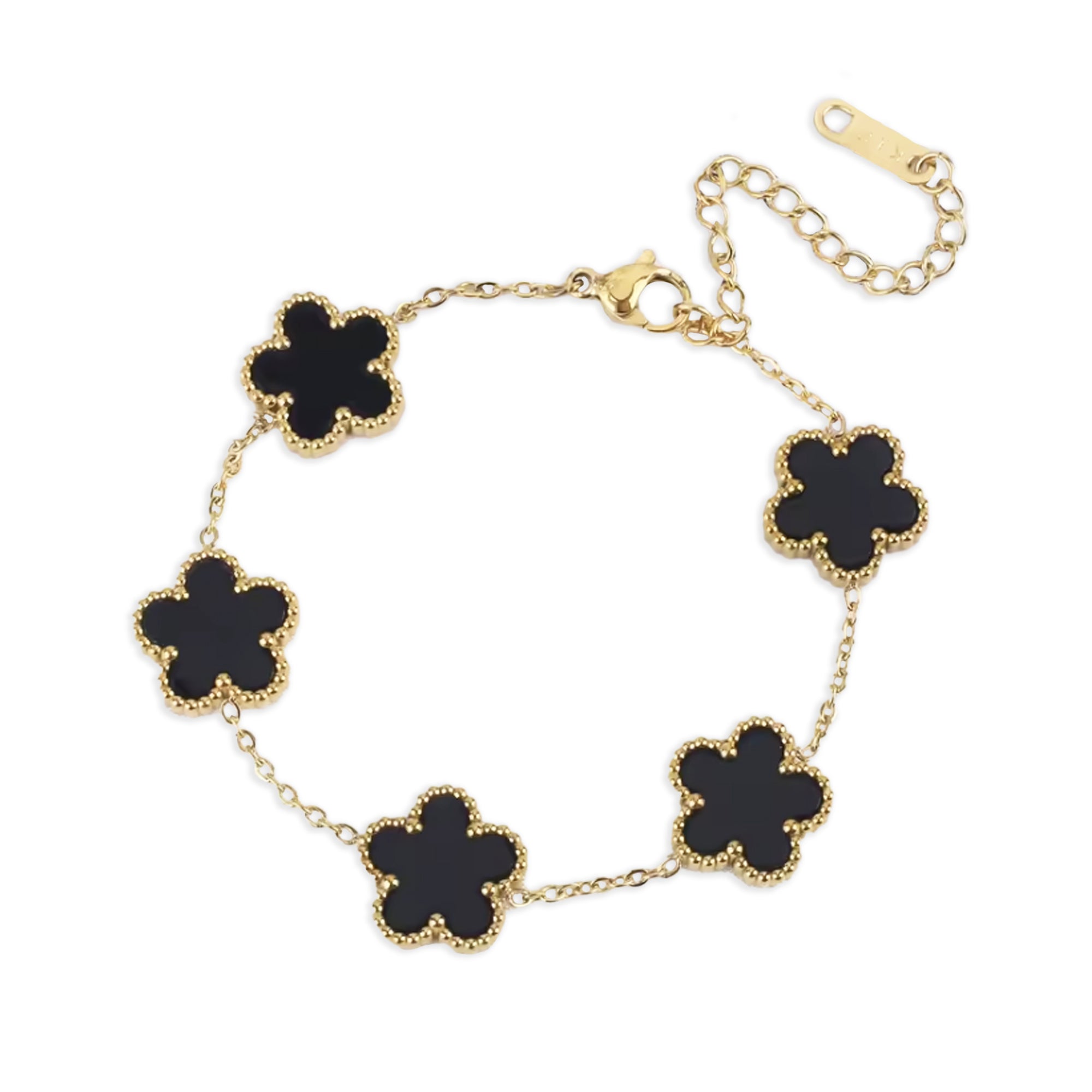 18k Gold Plated Five Petal Clover Bracelet, Stainless Steel Five Leaf Clover Jewelry for Women
