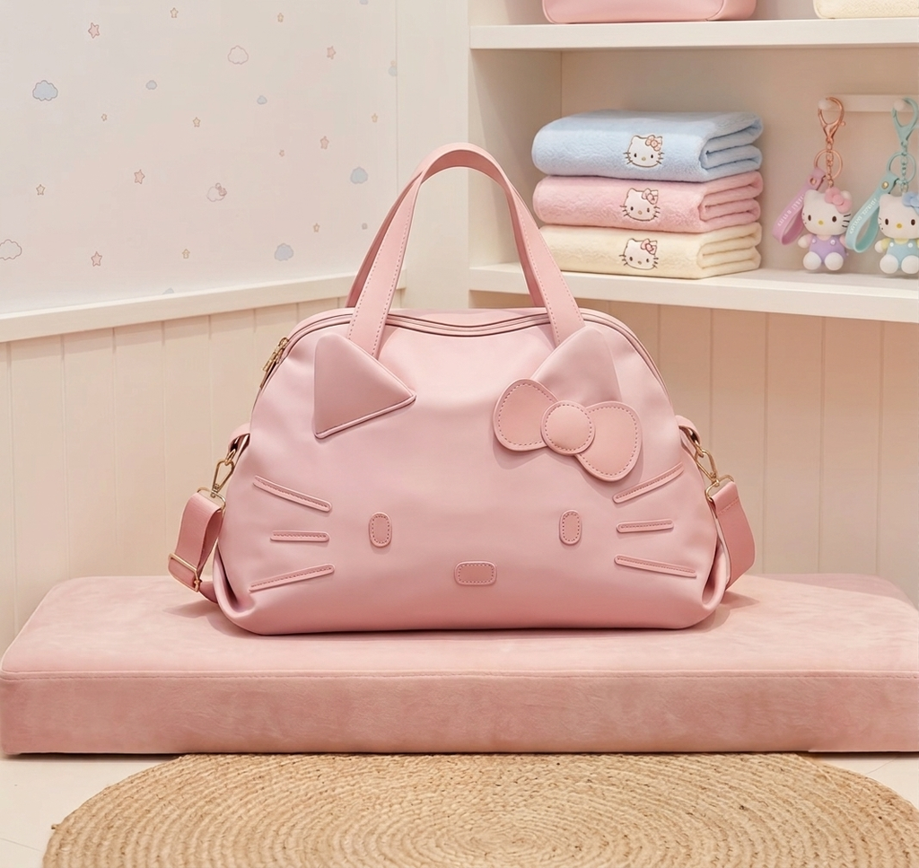 Sanrio Hello Kitty Face Duffle Bag – Pink Lightweight Travel Gym Weekender Carry-On Tote