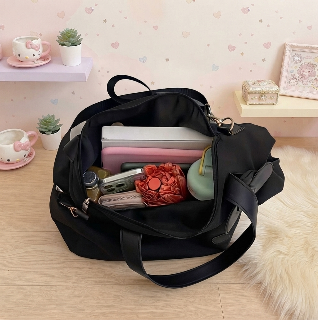 Sanrio Hello Kitty Face Duffle Bag – Black Lightweight Travel Gym Weekender Carry-On Tote