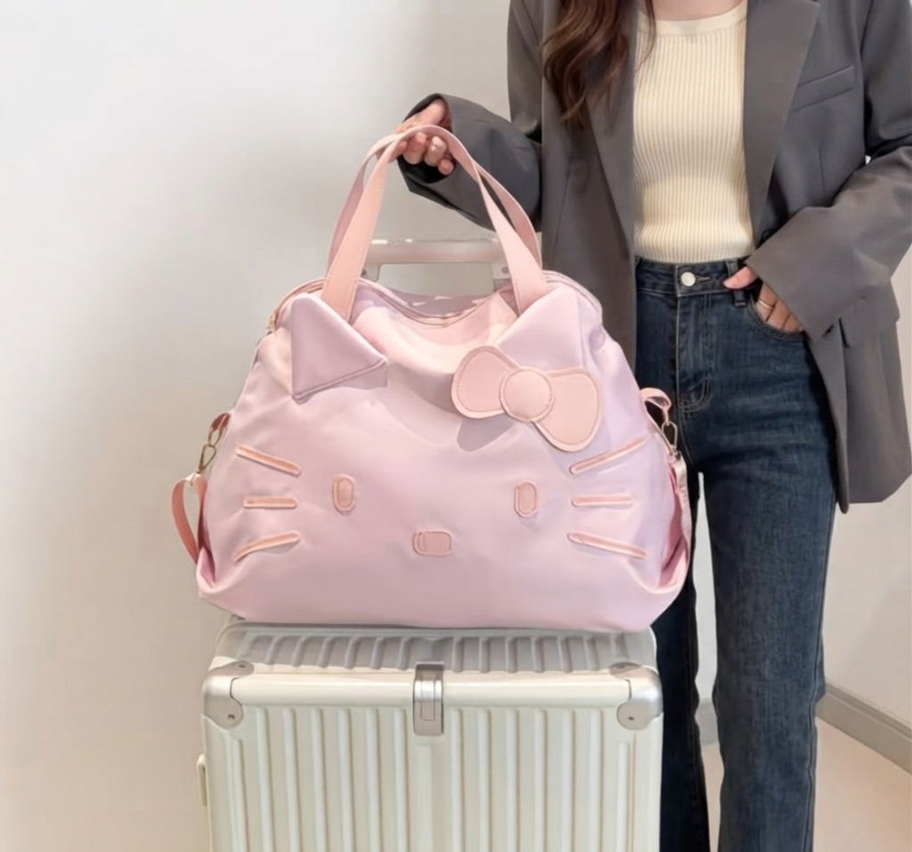 Sanrio Hello Kitty Face Duffle Bag – Pink Lightweight Travel Gym Weekender Carry-On Tote