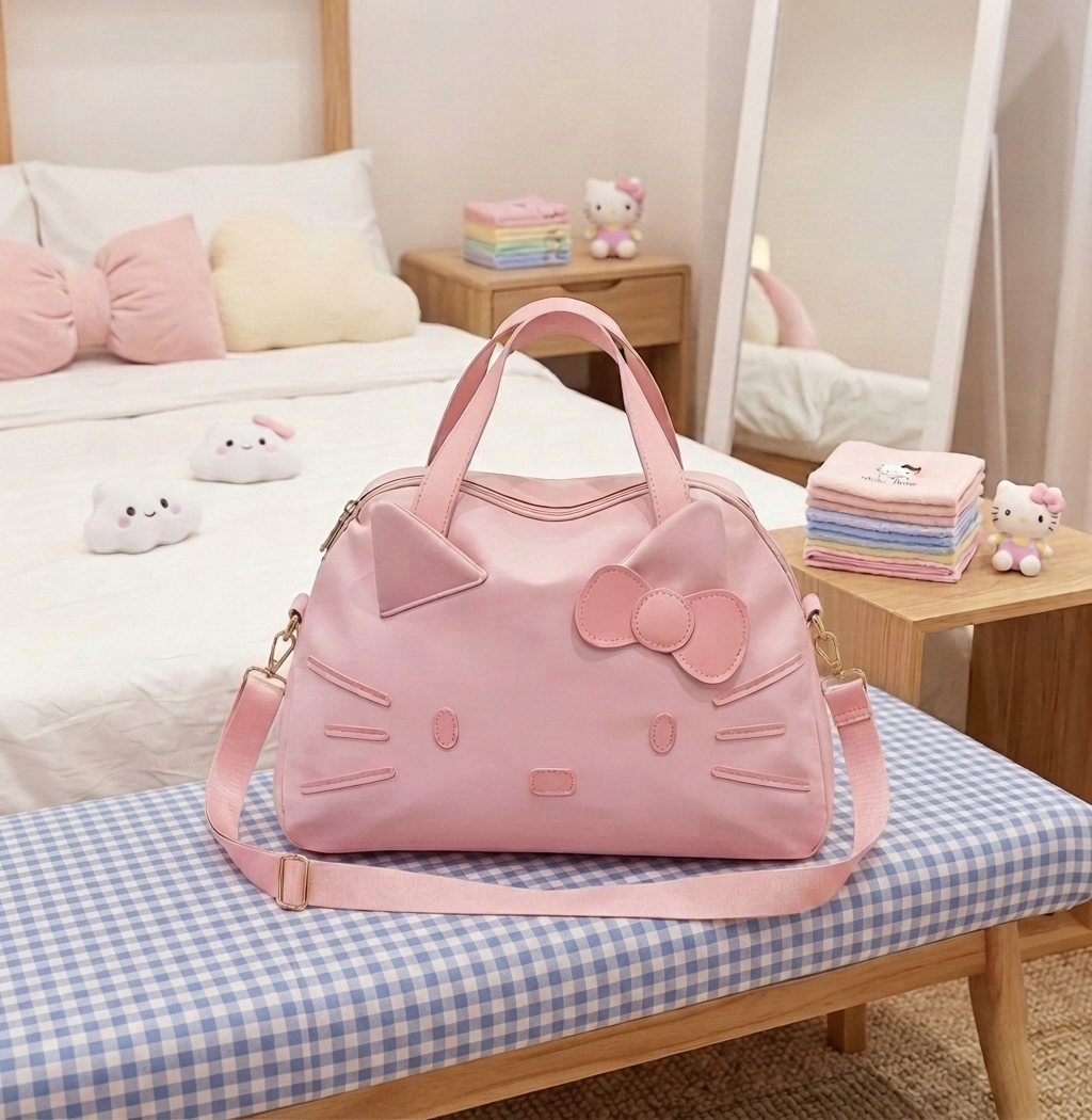 Sanrio Hello Kitty Face Duffle Bag – Pink Lightweight Travel Gym Weekender Carry-On Tote