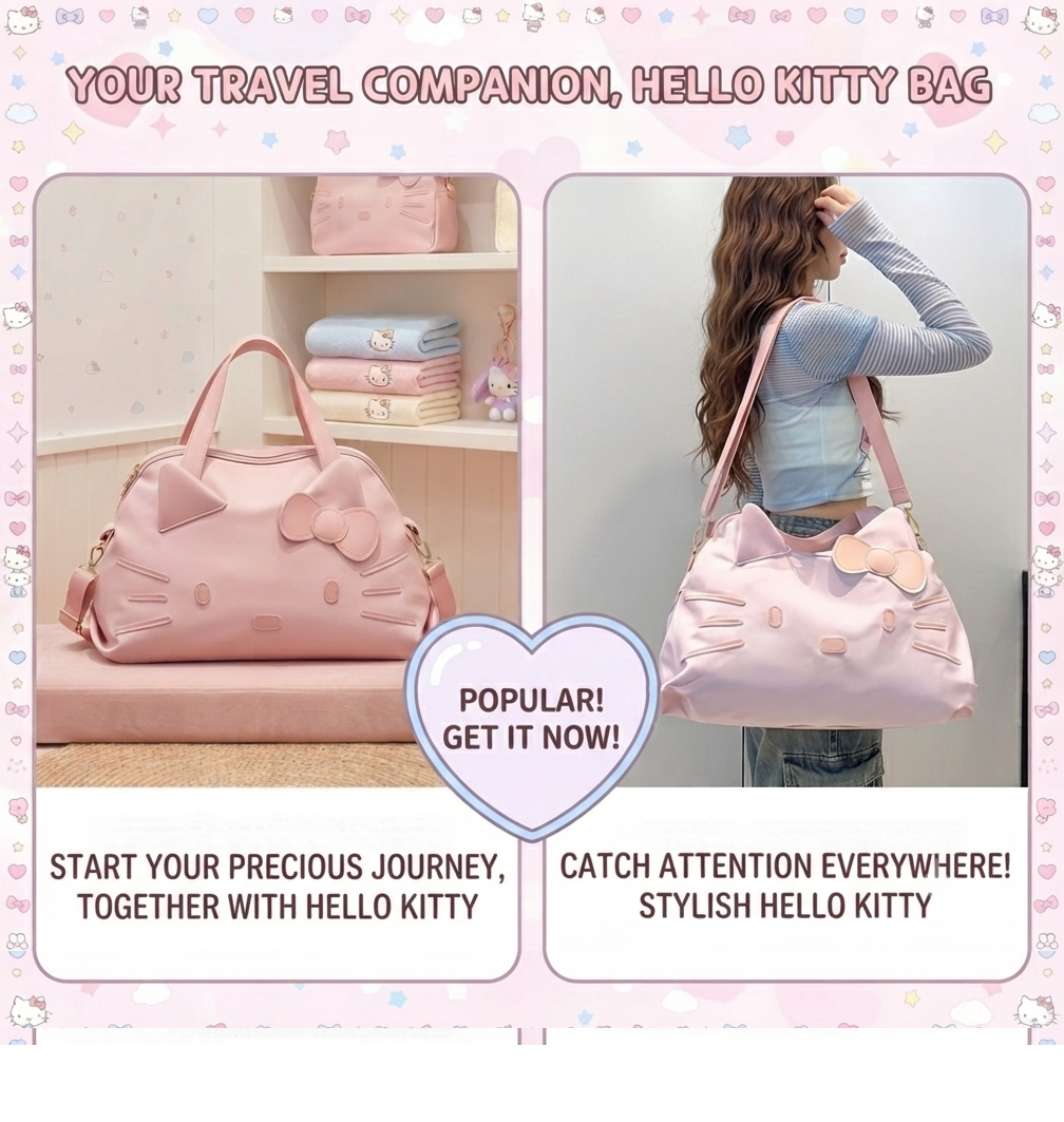 Sanrio Hello Kitty Face Duffle Bag – Pink Lightweight Travel Gym Weekender Carry-On Tote
