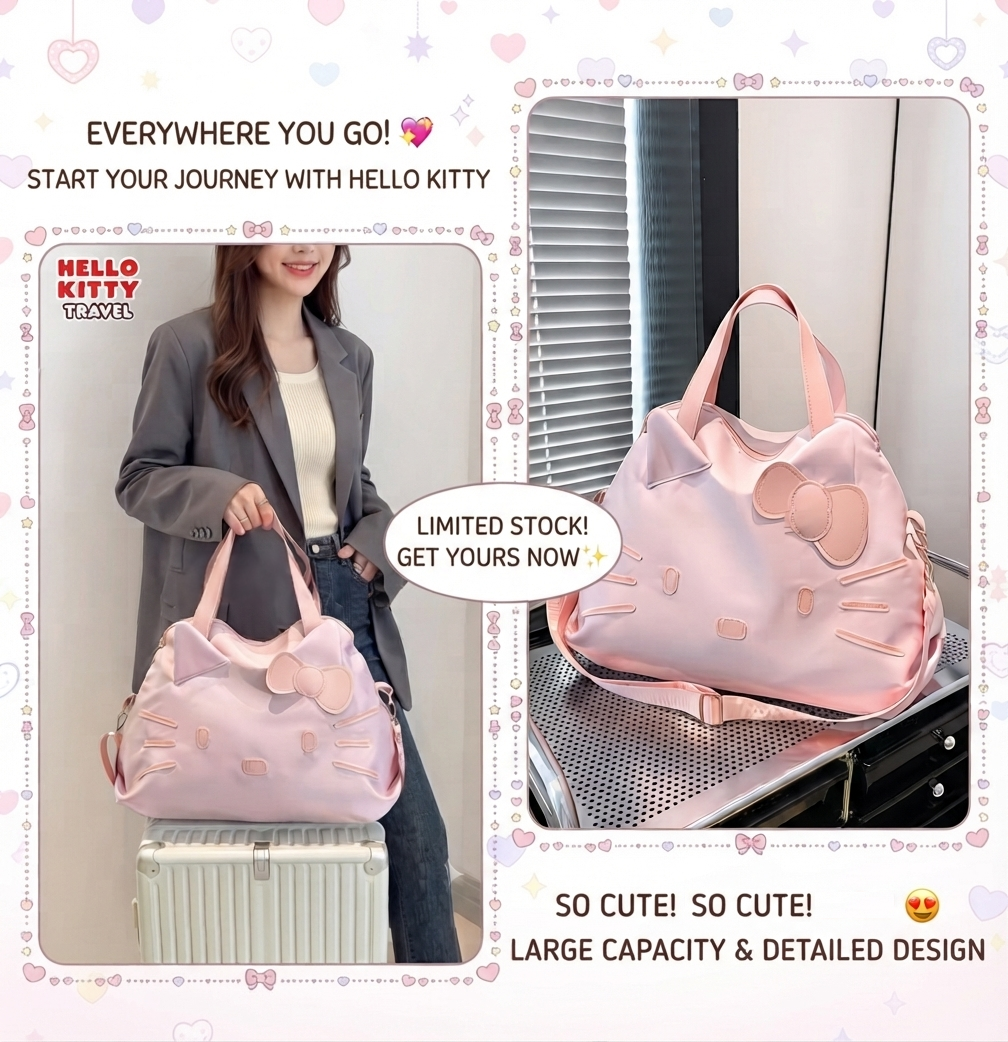 Sanrio Hello Kitty Face Duffle Bag – Pink Lightweight Travel Gym Weekender Carry-On Tote
