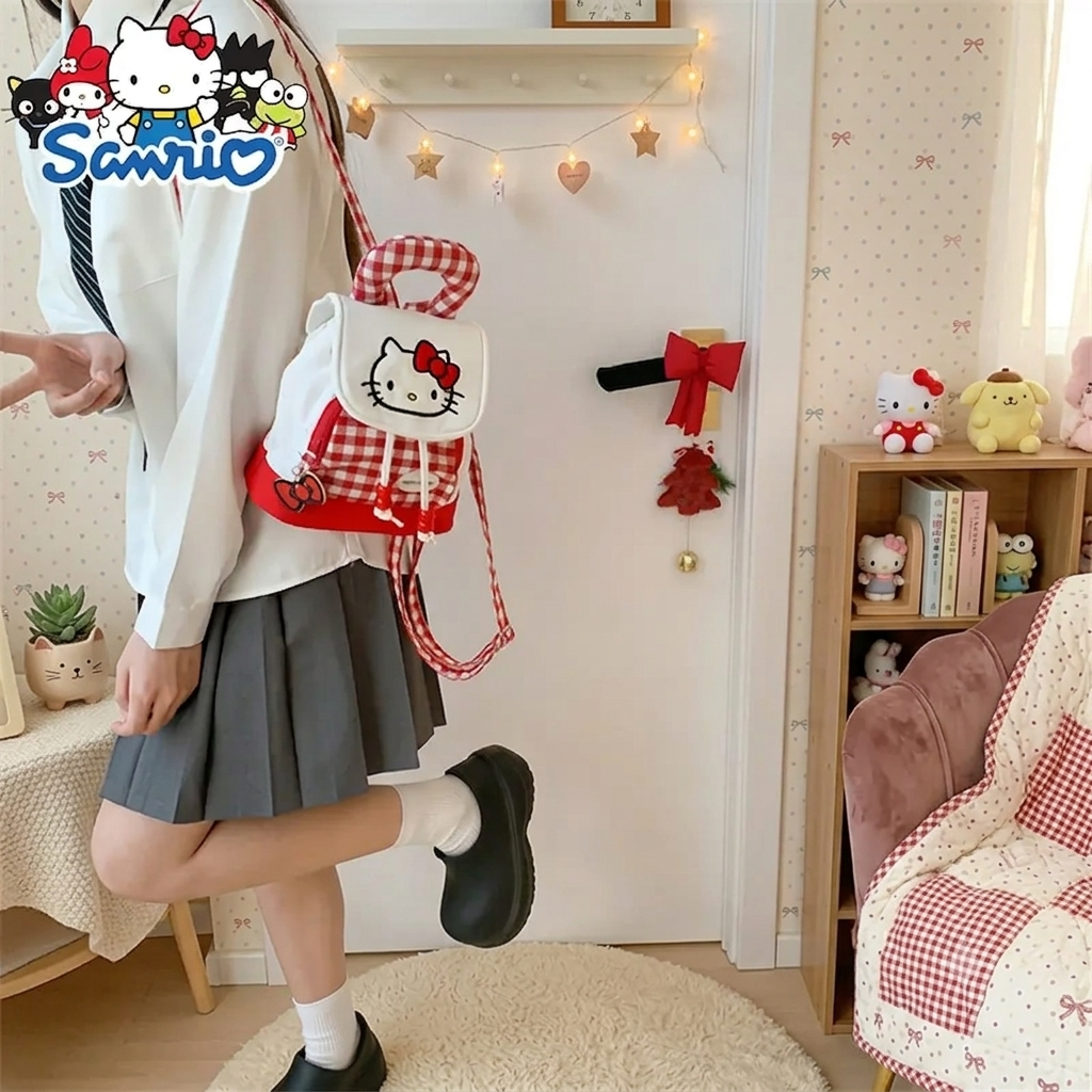 Sanrio Hello Kitty Mini Backpack – Red & White Kawaii Travel Daypack for Women & Kids