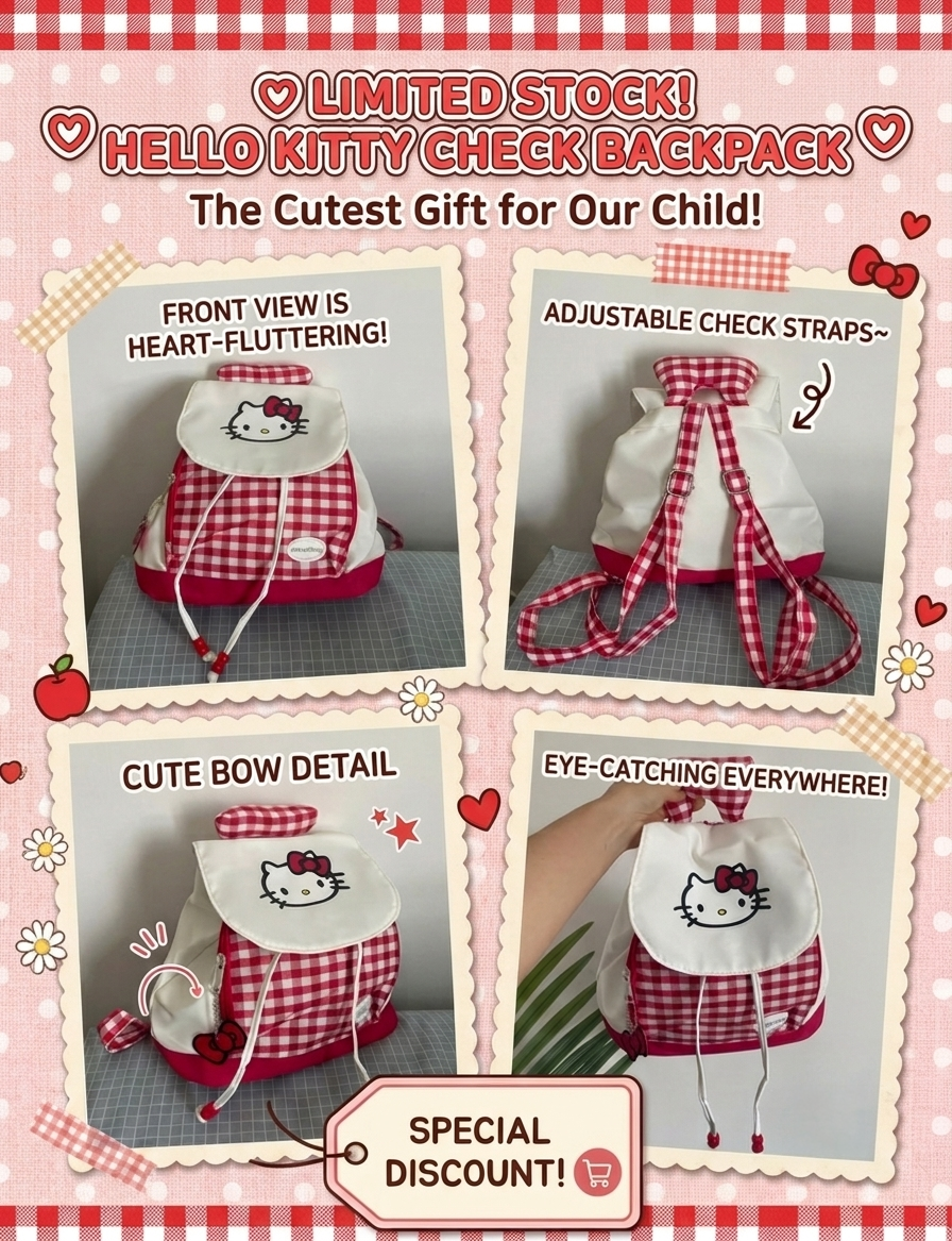 Sanrio Hello Kitty Mini Backpack – Red & White Kawaii Travel Daypack for Women & Kids