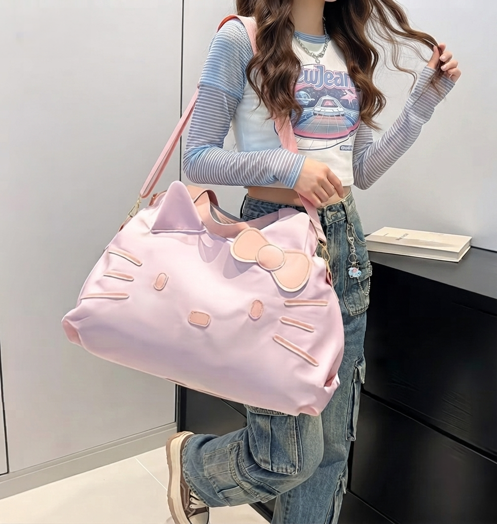 Sanrio Hello Kitty Face Duffle Bag – Pink Lightweight Travel Gym Weekender Carry-On Tote