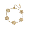 18k Gold Plated Five Petal Clover Bracelet, Trendy Adjustable Chain, Dainty Stainless Steel Five Leaf Clover Jewelry for Women