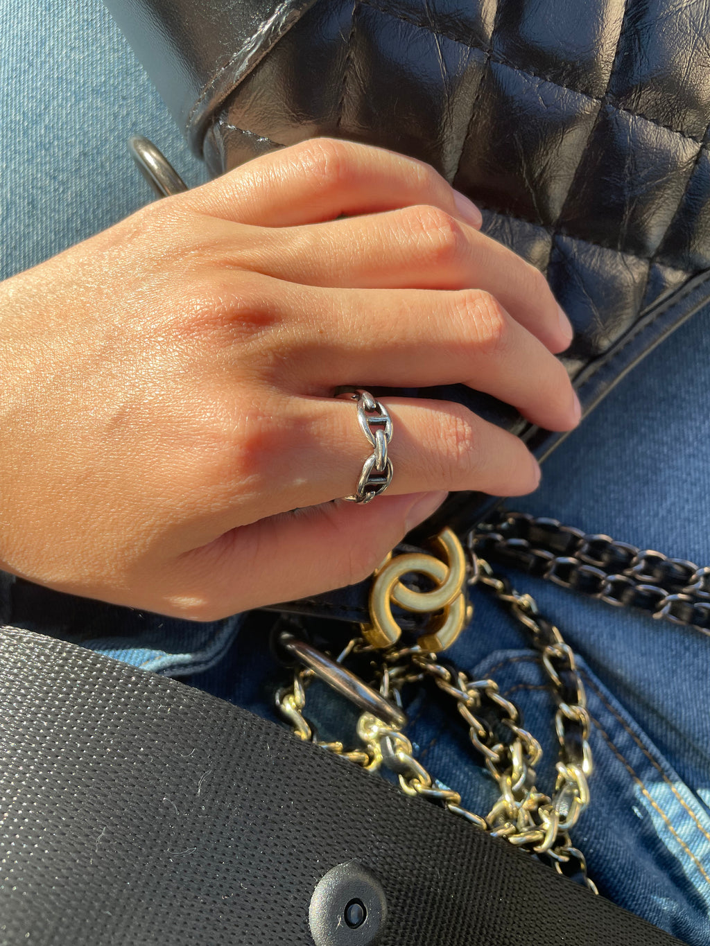 925 Sterling Silver Chain Link Adjustable Ring