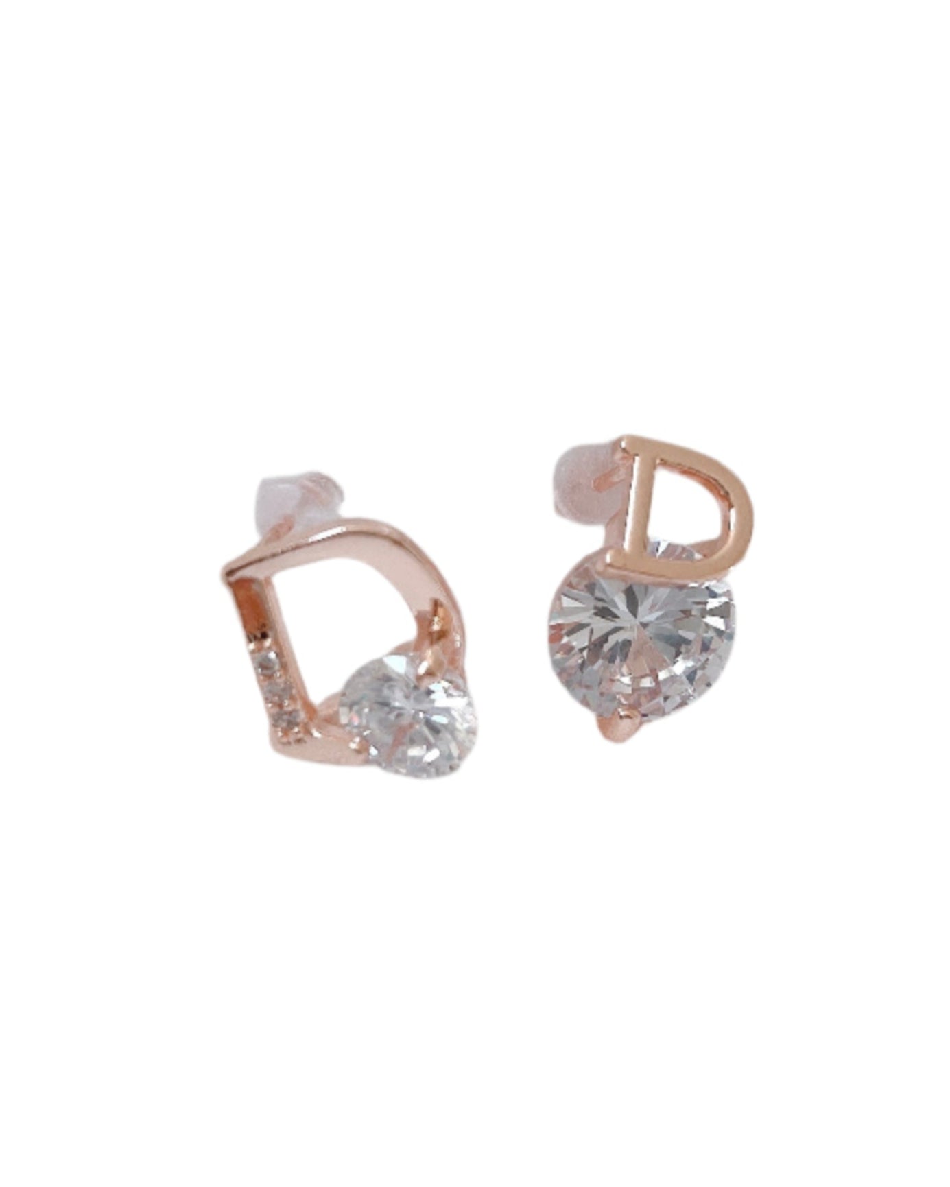 Rose Gold Plated Asymmetrical D Initial Earrings, Mismatched Statement Studs for Women