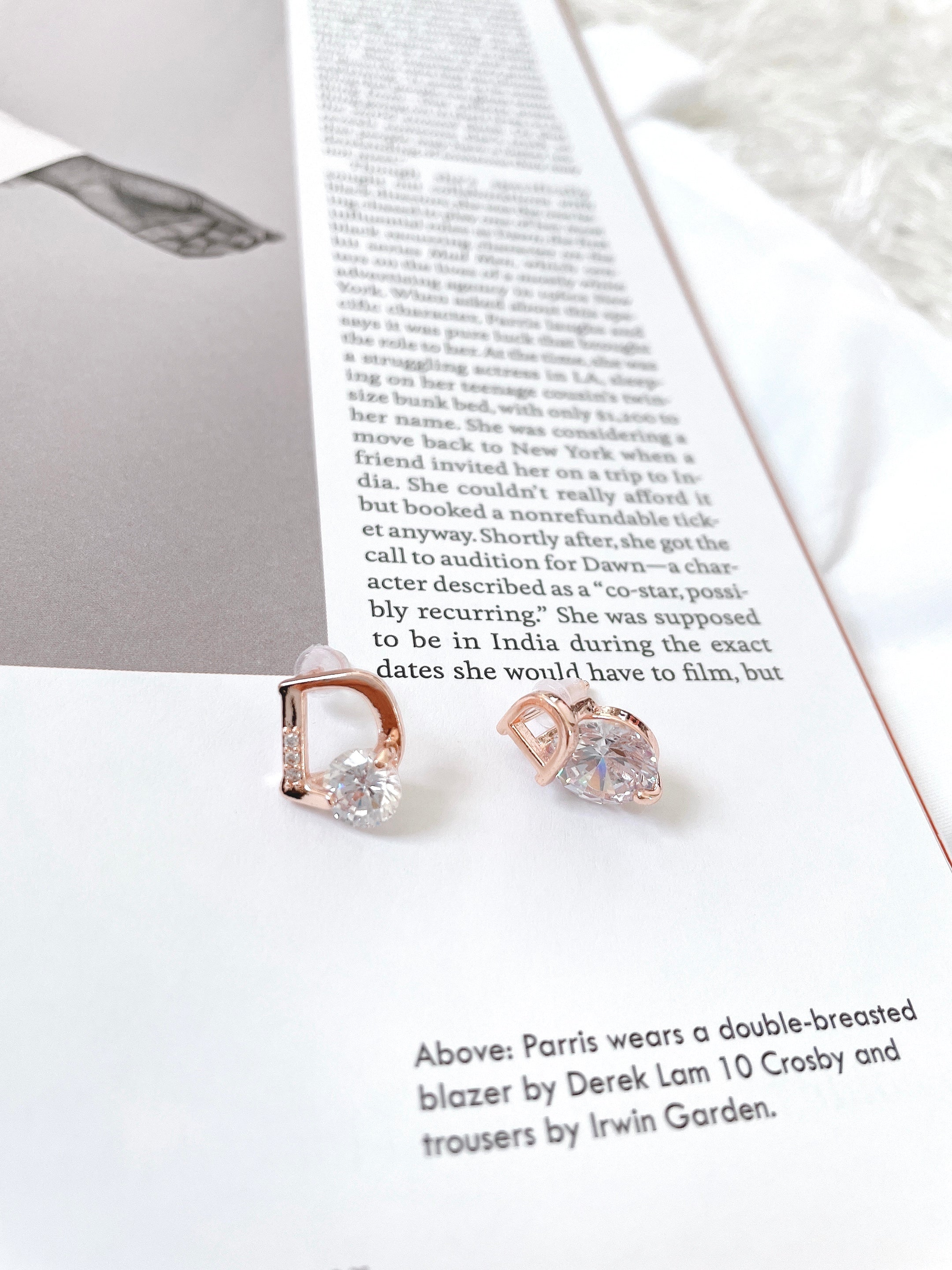 Rose Gold Plated Asymmetrical D Initial Earrings, Mismatched Statement Studs for Women