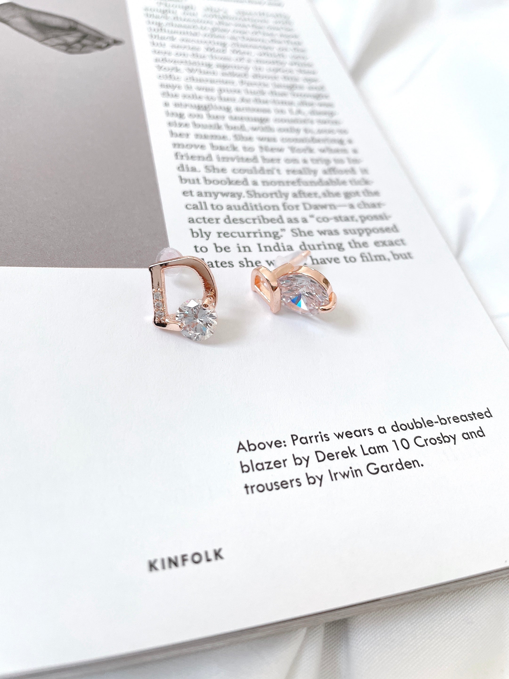 Rose Gold Plated Asymmetrical D Initial Earrings, Mismatched Statement Studs for Women