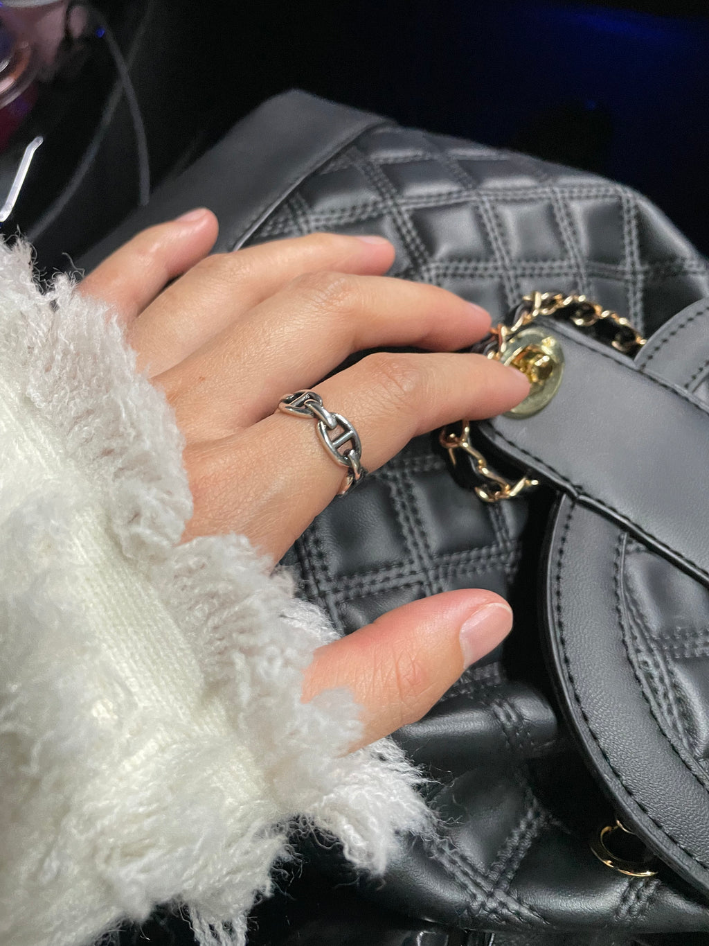 925 Sterling Silver Chain Link Adjustable Ring
