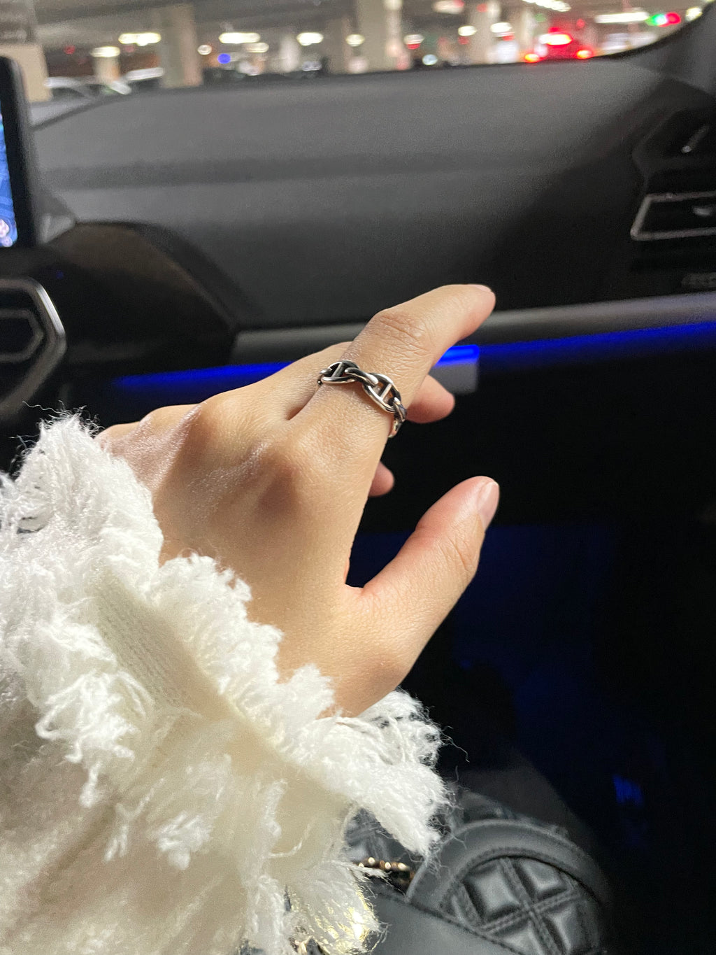 925 Sterling Silver Chain Link Adjustable Ring