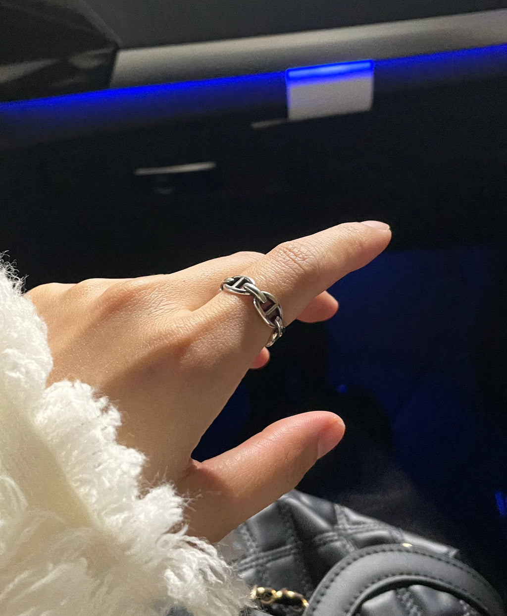 925 Sterling Silver Chain Link Adjustable Ring