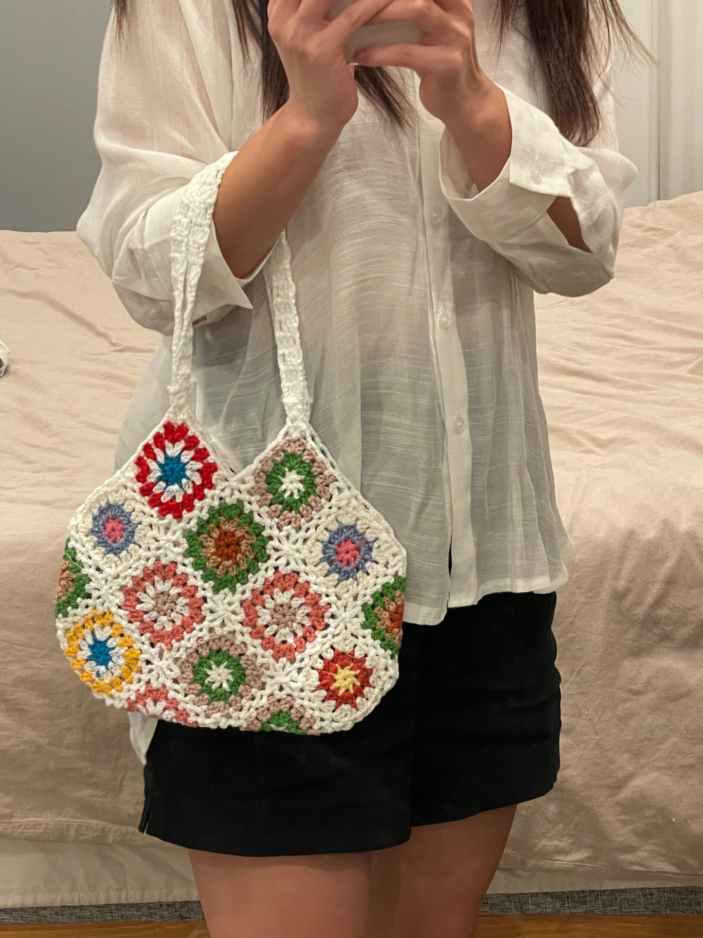 Crochet Floral Tote Bag