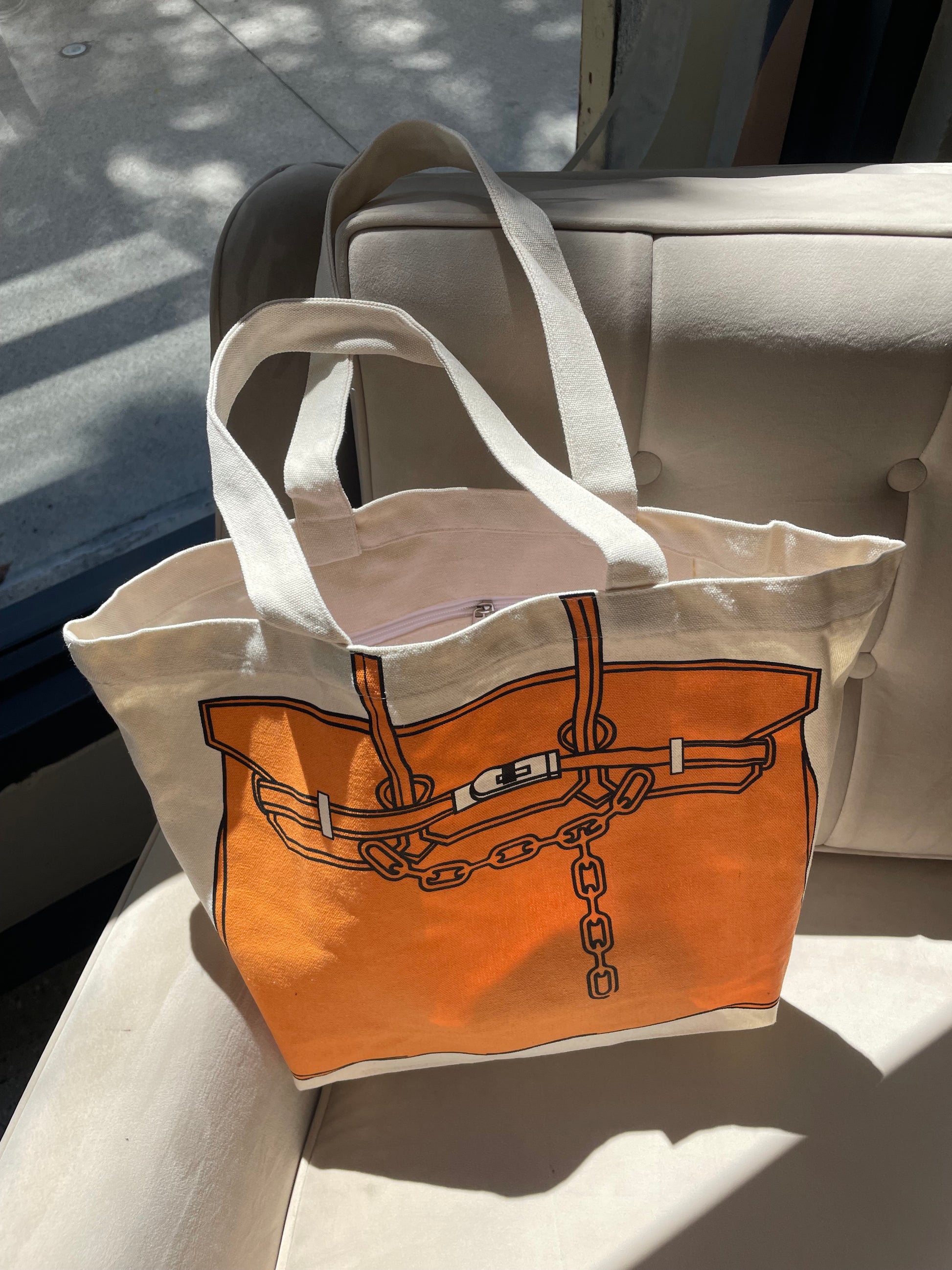 Designer Inspired Printed Tote Bag – Birkin Bag Drawing Canvas Shopper for Everyday Use