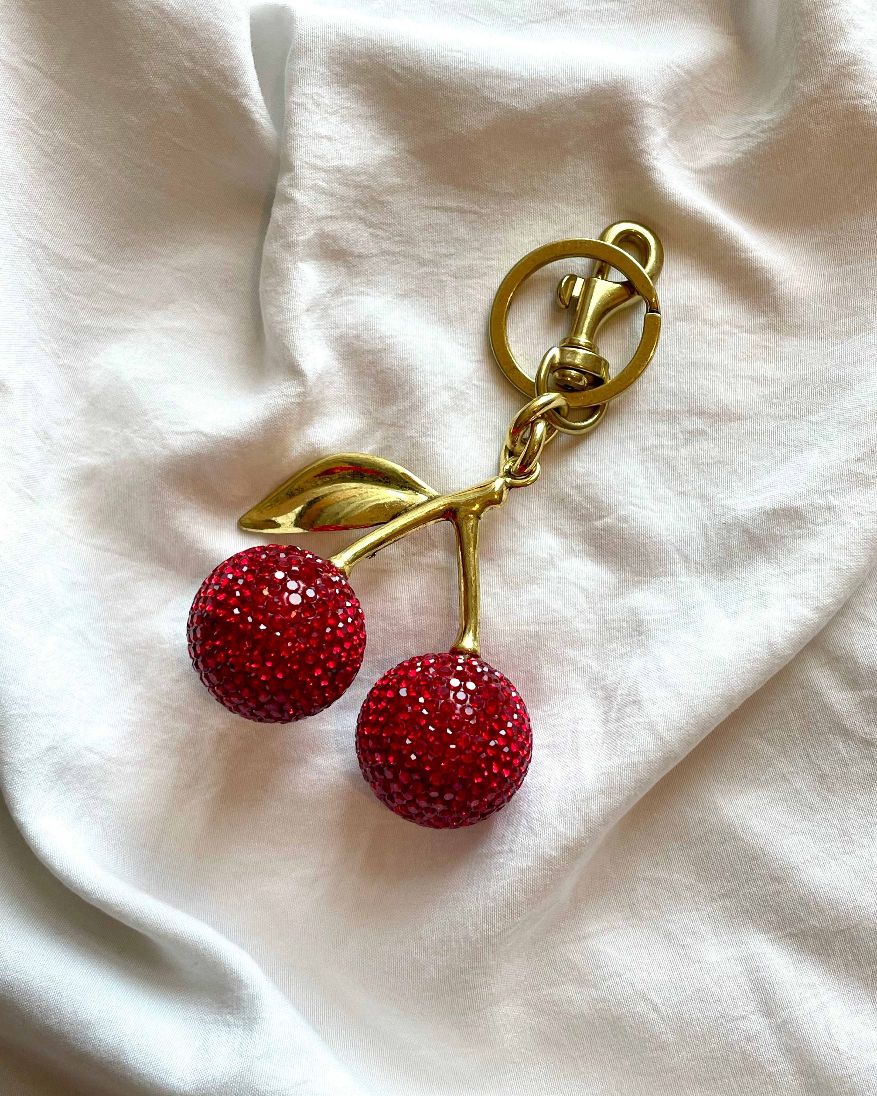 Rhinestone Cherry Bag Charm Keychain – Sparkly Crystal Purse & Handbag Accessory