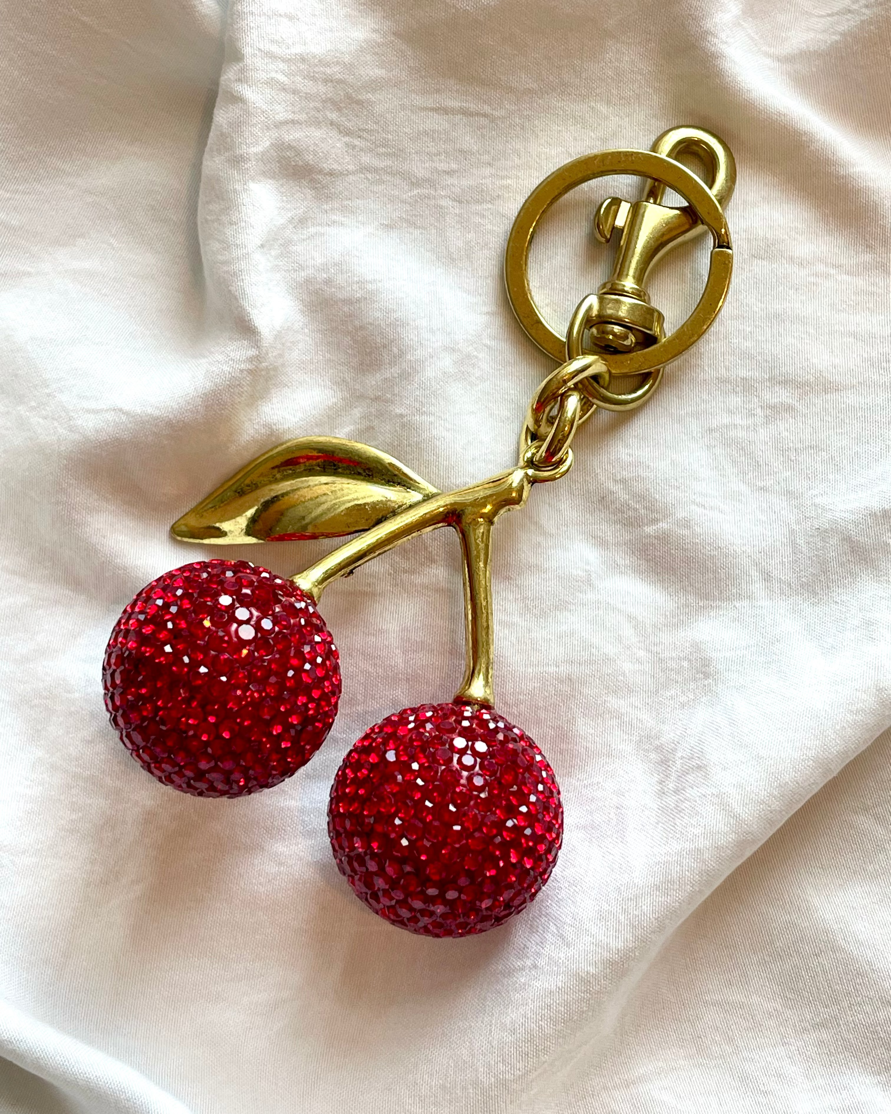 Rhinestone Cherry Bag Charm Keychain – Sparkly Crystal Purse & Handbag Accessory
