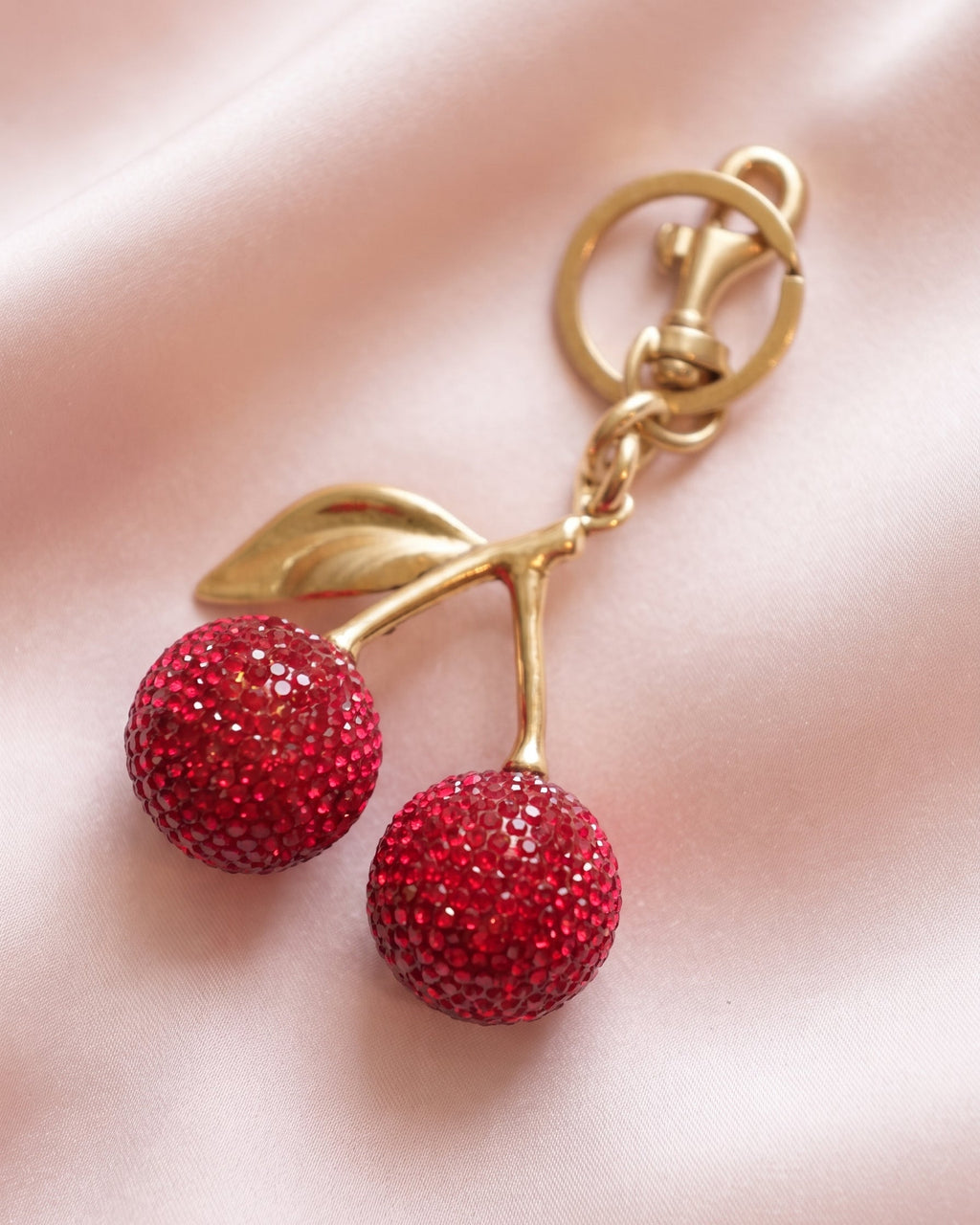 Rhinestone Cherry Bag Charm Keychain – Sparkly Crystal Purse & Handbag Accessory