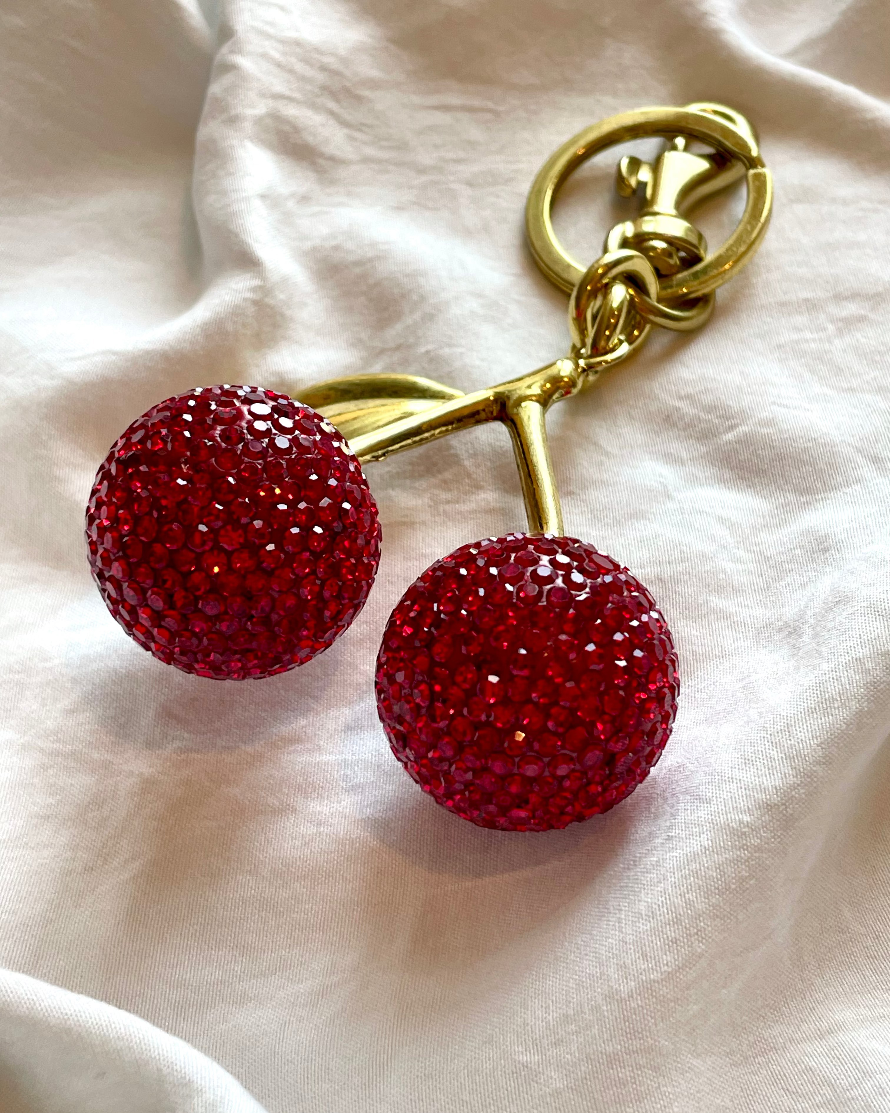 Rhinestone Cherry Bag Charm Keychain – Sparkly Crystal Purse & Handbag Accessory