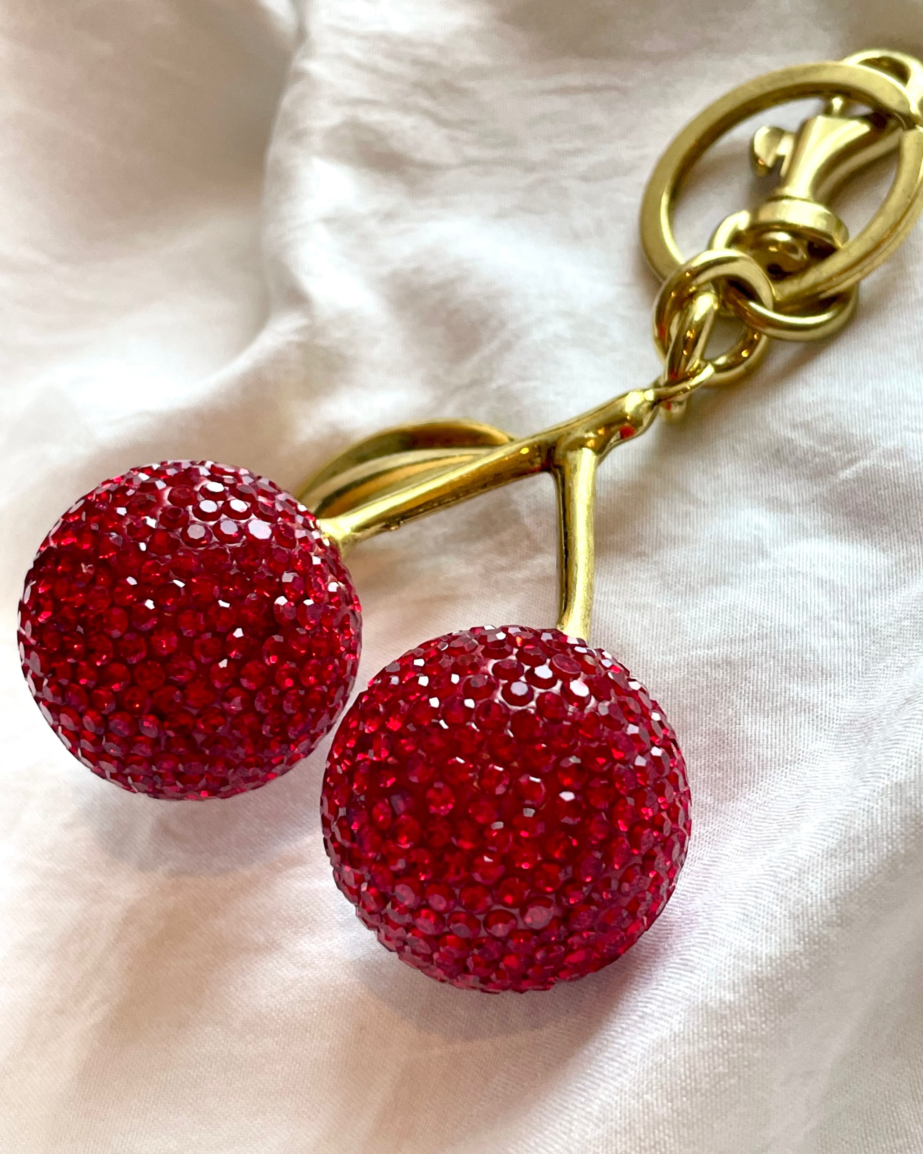 Rhinestone Cherry Bag Charm Keychain – Sparkly Crystal Purse & Handbag Accessory