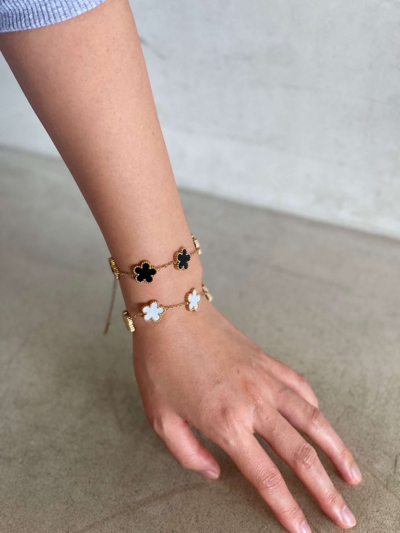 18k Gold Plated Five Petal Clover Bracelet, Stainless Steel Five Leaf Clover Jewelry for Women