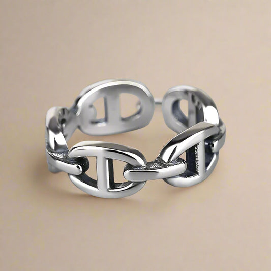 925 Sterling Silver Chain Link Adjustable Ring