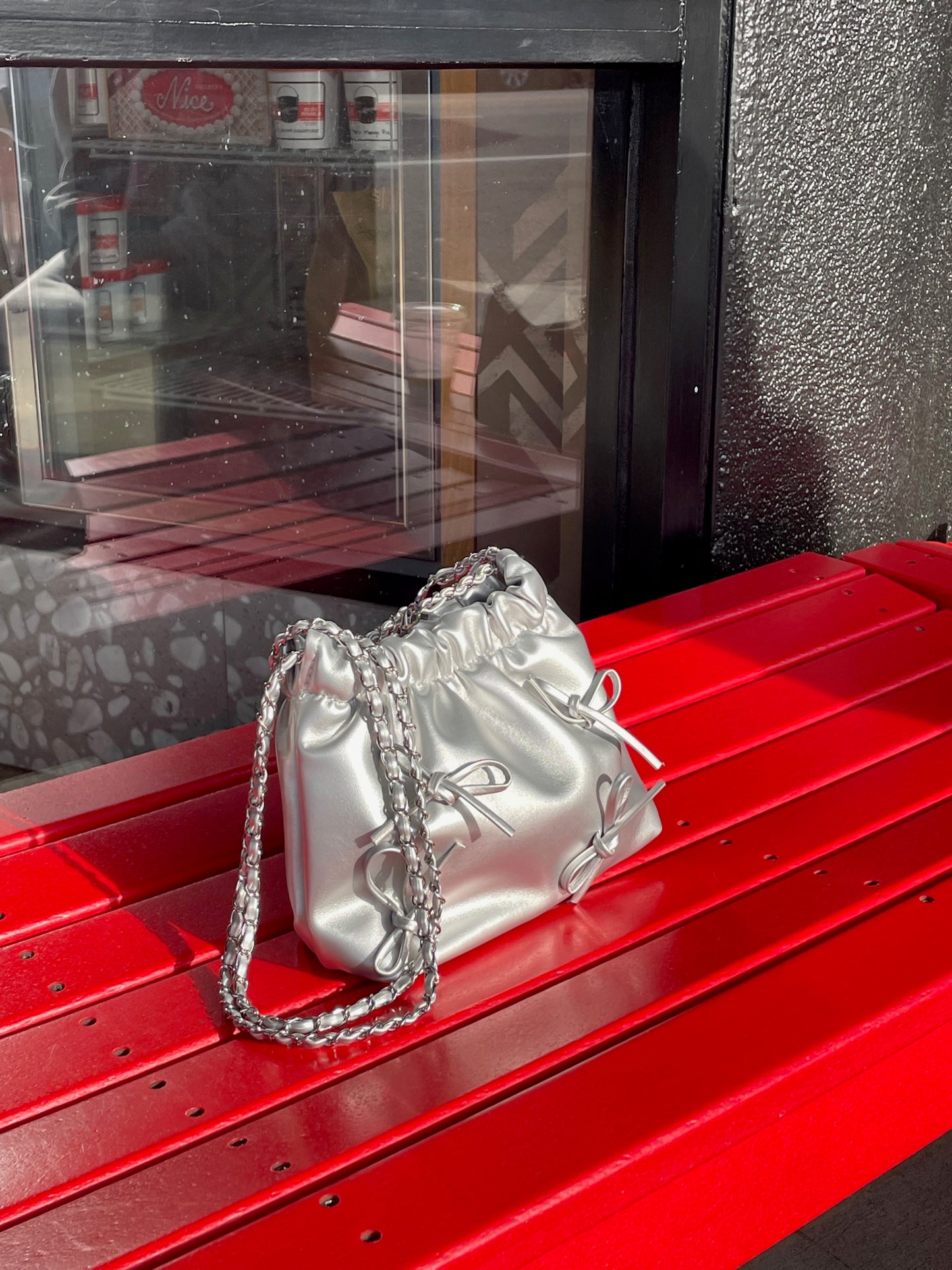 Lovely ♥ Silver Bow Chain Shoulder Bag