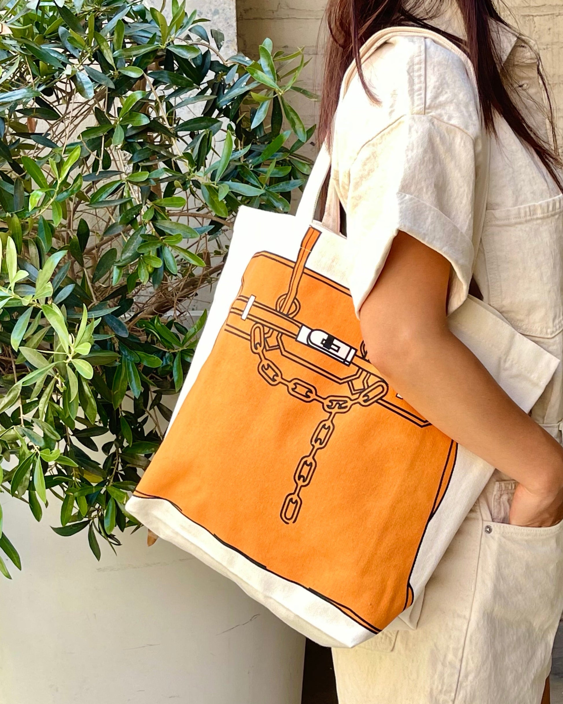 Designer Inspired Printed Tote Bag – Birkin Bag Drawing Canvas Shopper for Everyday Use