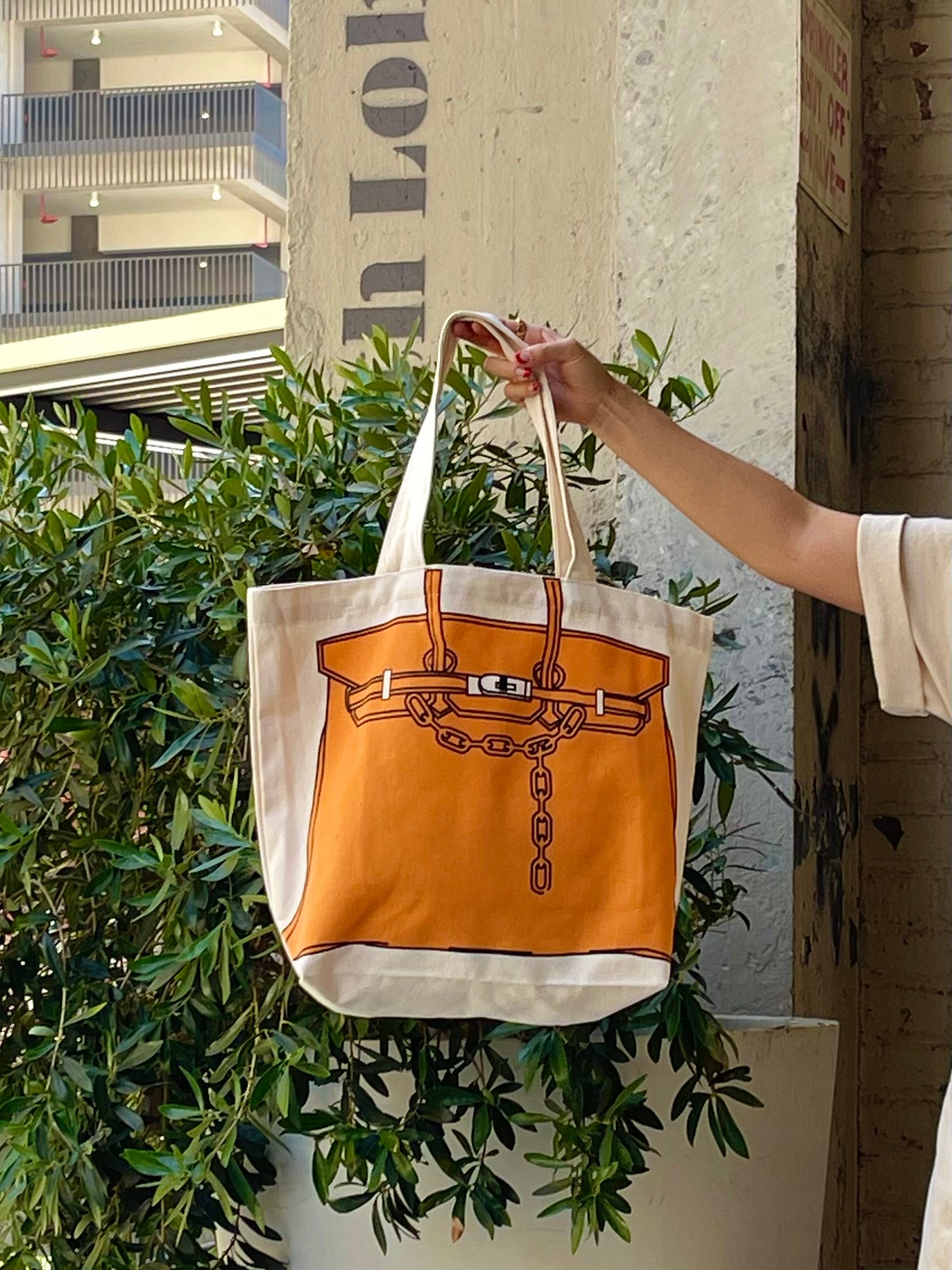 Designer Inspired Printed Tote Bag – Birkin Bag Drawing Canvas Shopper for Everyday Use