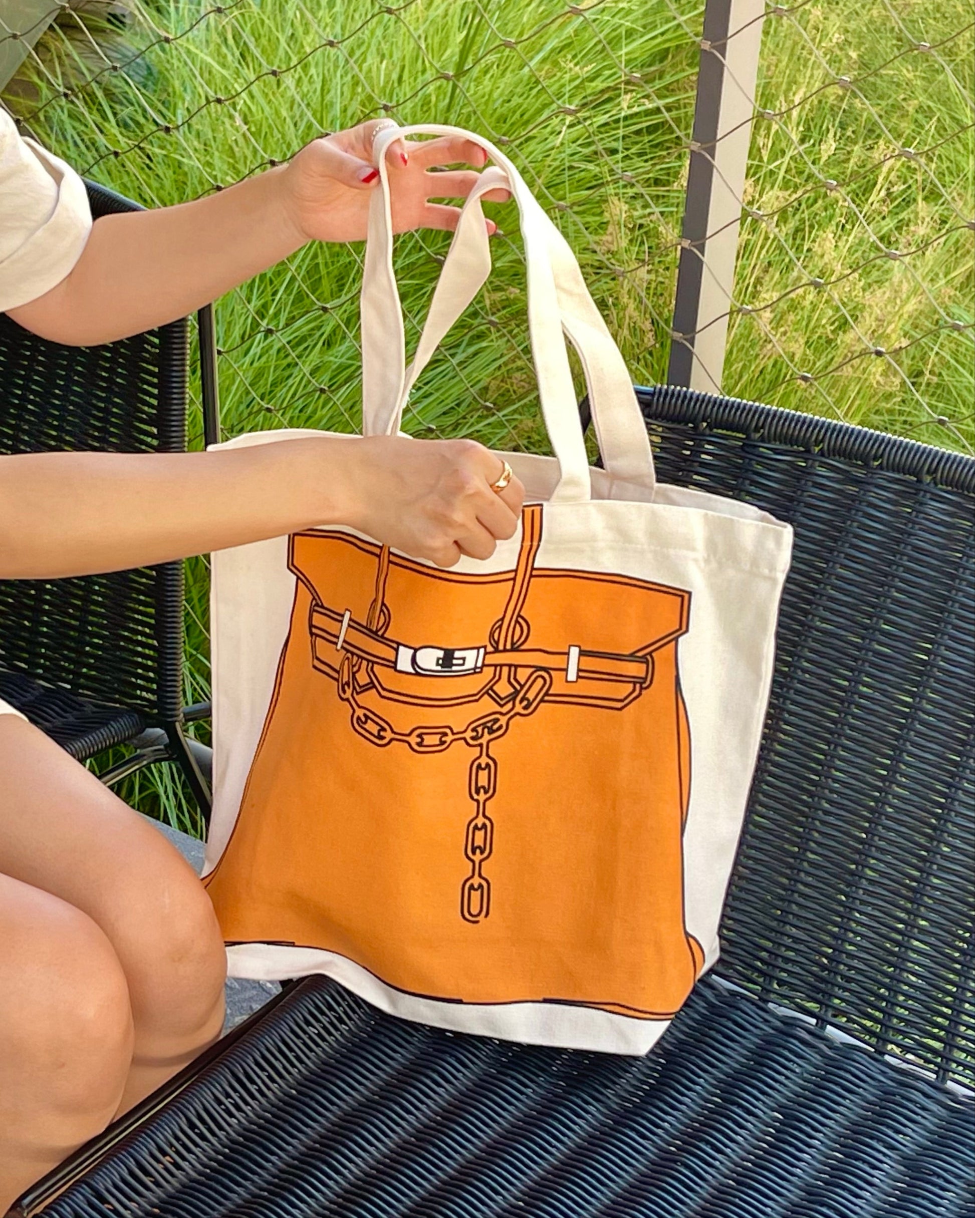 Designer Inspired Printed Tote Bag – Birkin Bag Drawing Canvas Shopper for Everyday Use