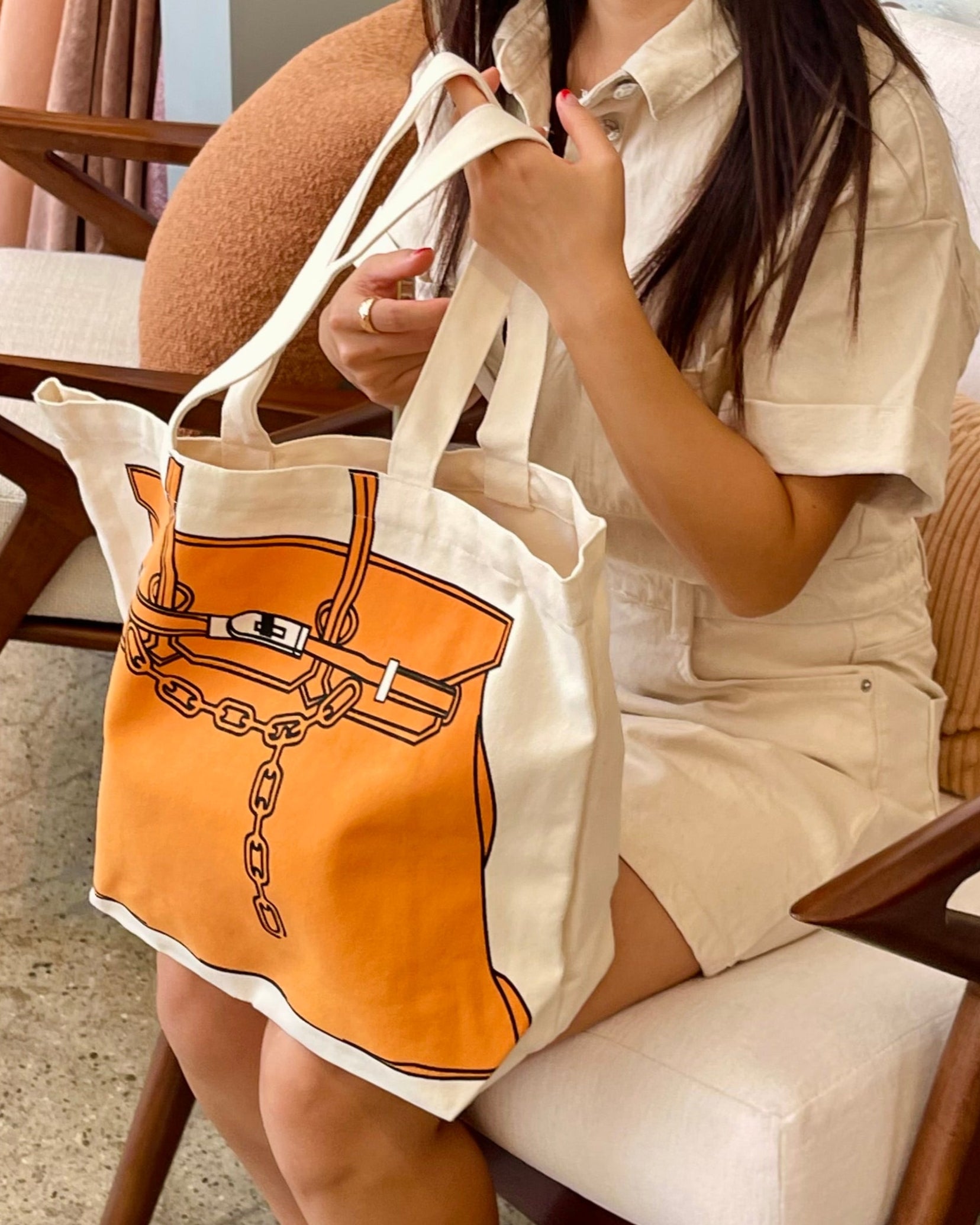 Designer Inspired Printed Tote Bag – Birkin Bag Drawing Canvas Shopper for Everyday Use