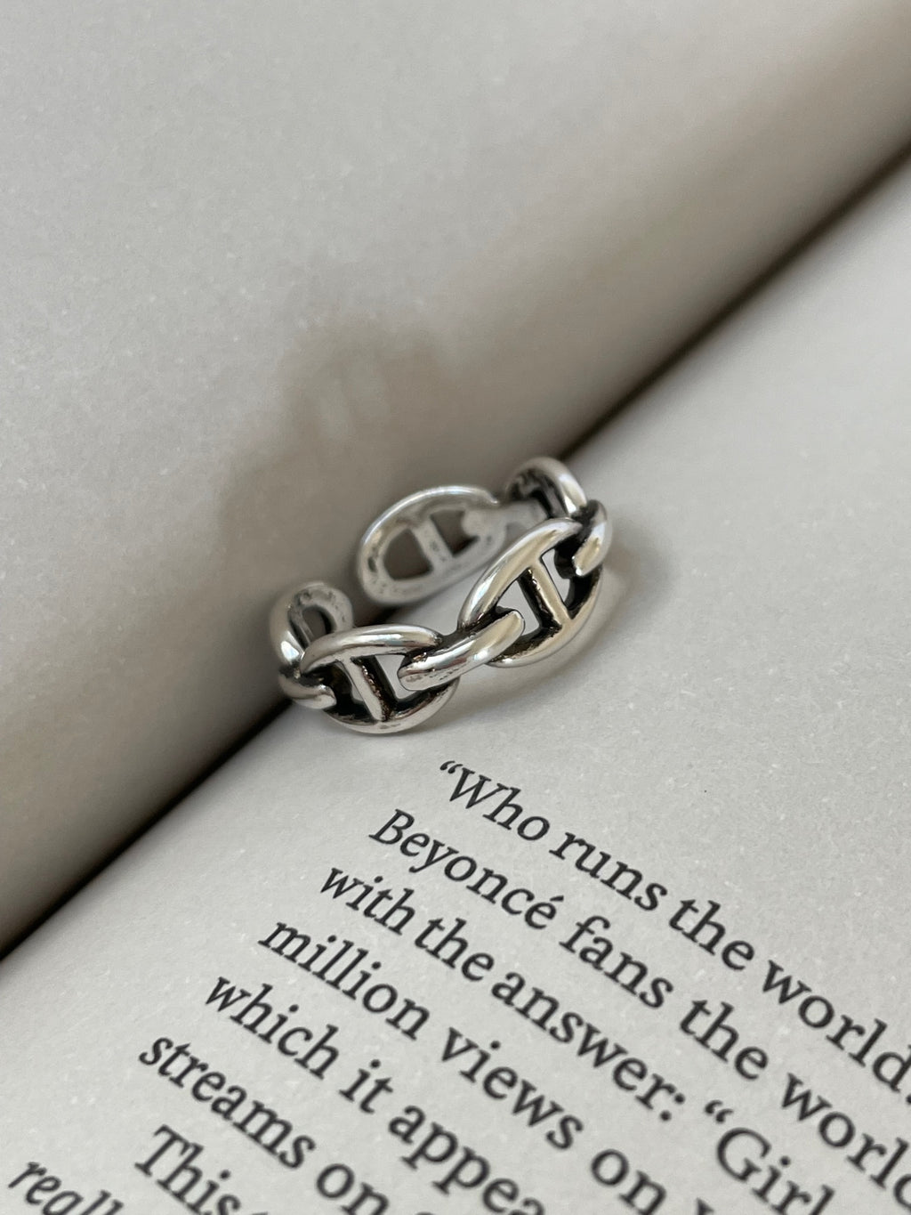 925 Sterling Silver Chain Link Adjustable Ring