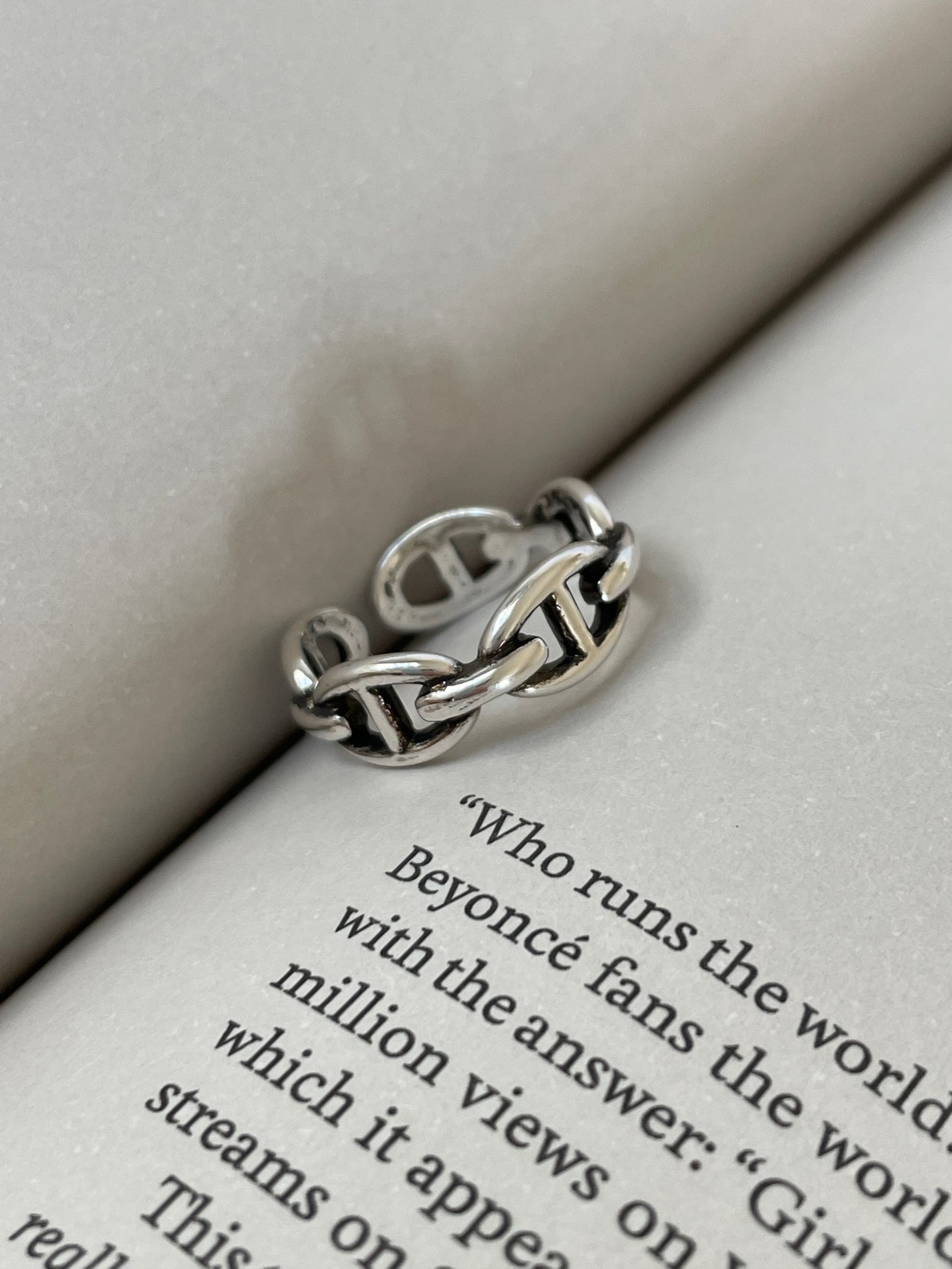 925 Sterling Silver Chain Link Adjustable Ring