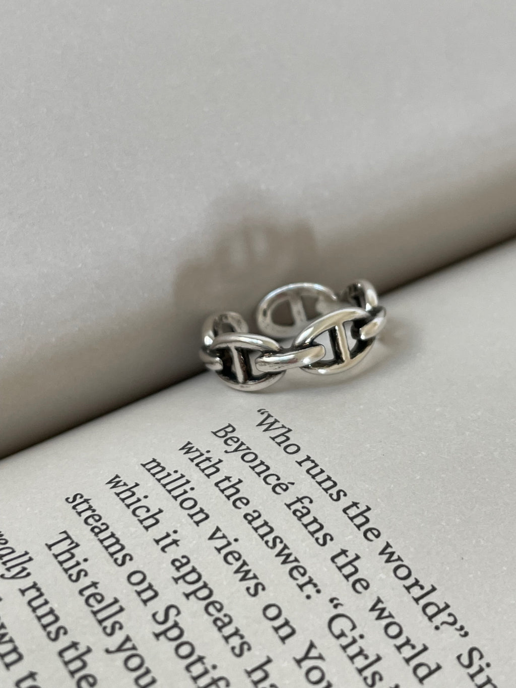 925 Sterling Silver Chain Link Adjustable Ring