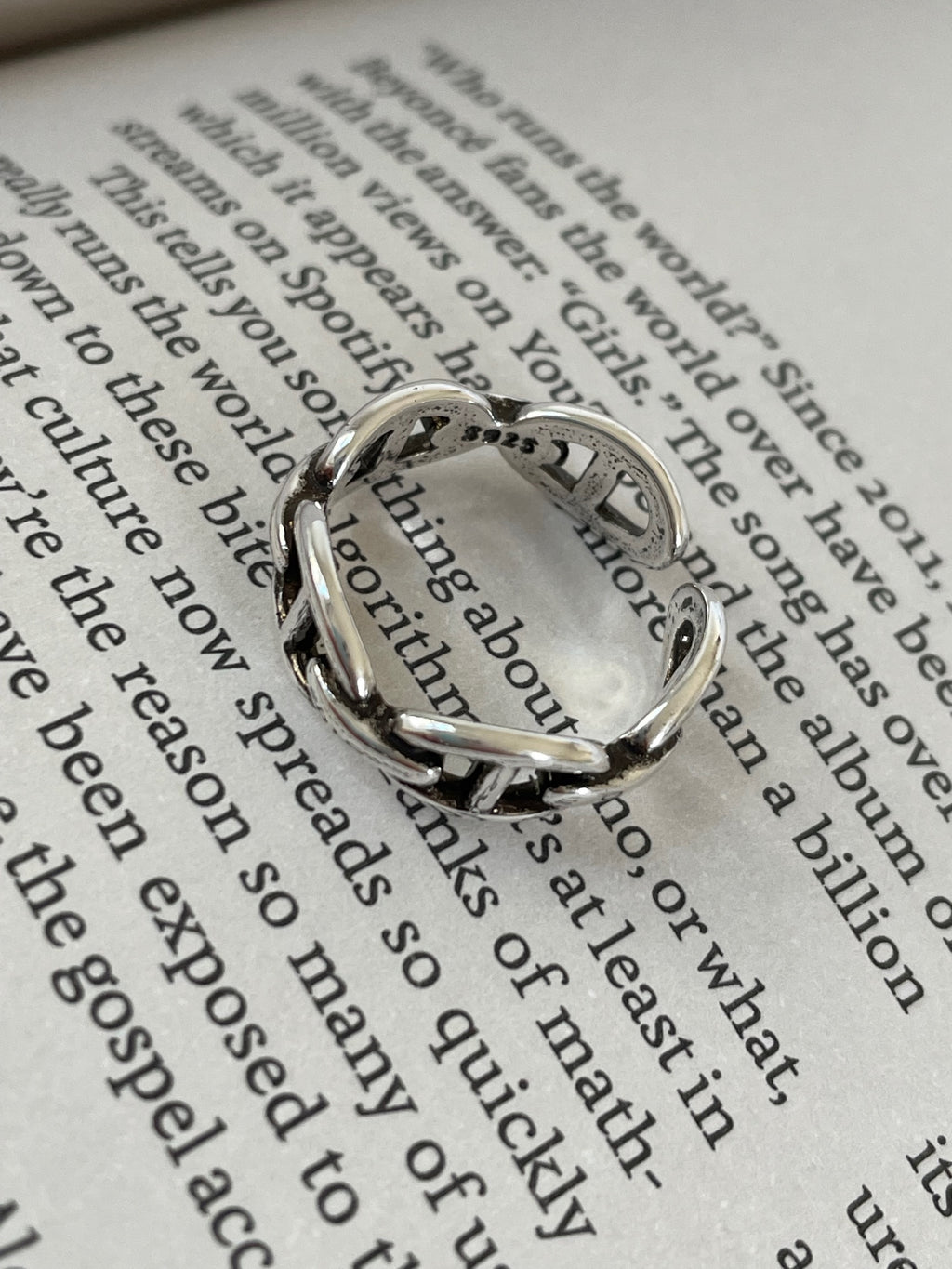 925 Sterling Silver Chain Link Adjustable Ring