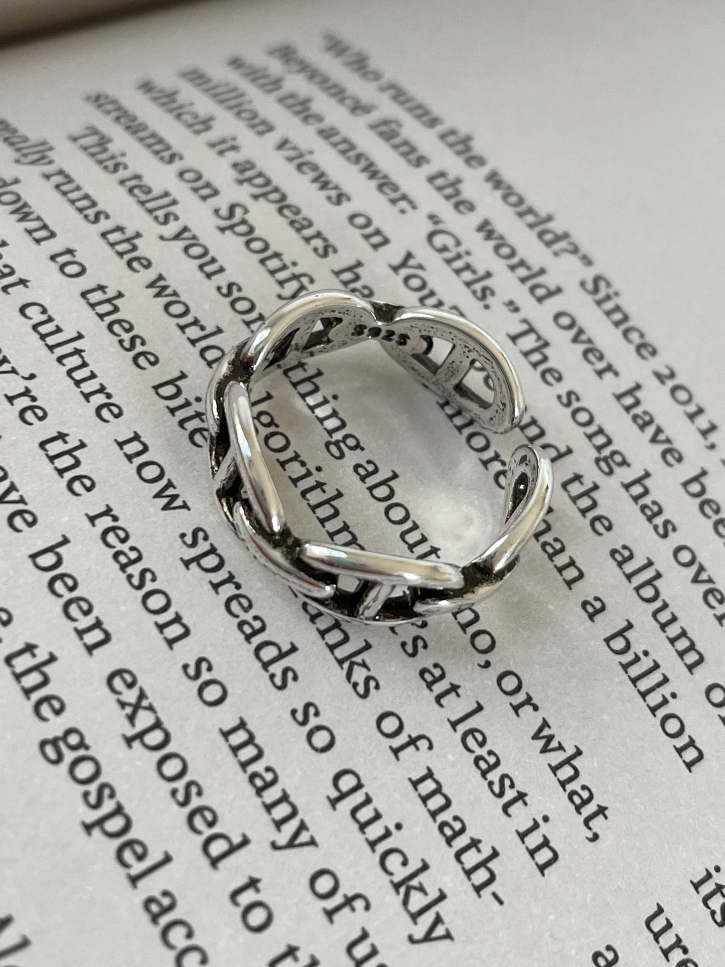 RealSilver♥ 925 Sterling Silver Chain Link Adjustable Ring