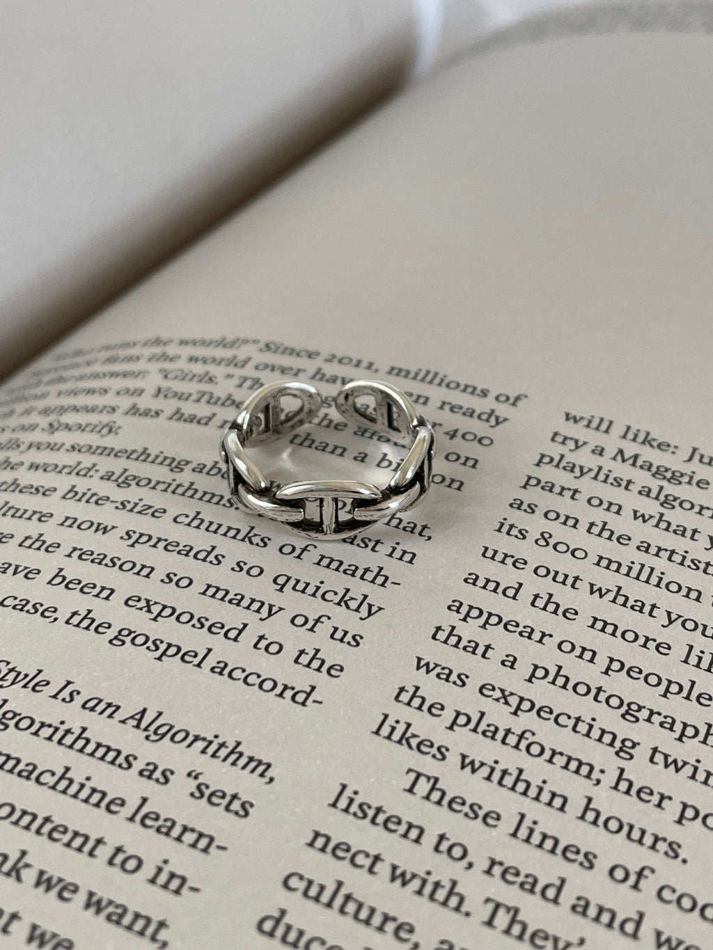 925 Sterling Silver Chain Link Adjustable Ring