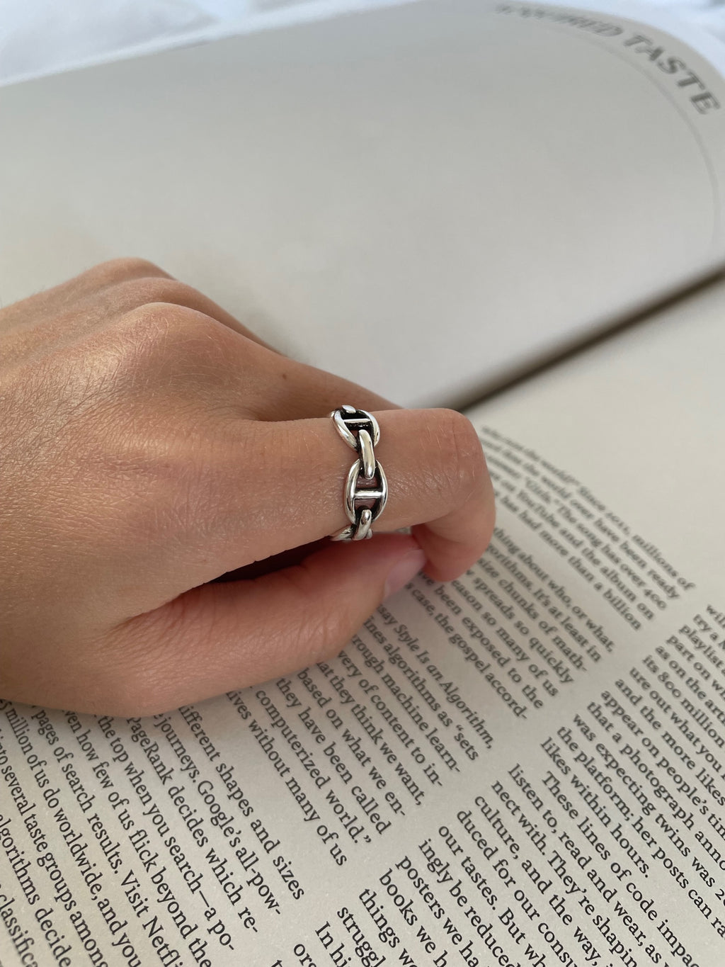 925 Sterling Silver Chain Link Adjustable Ring