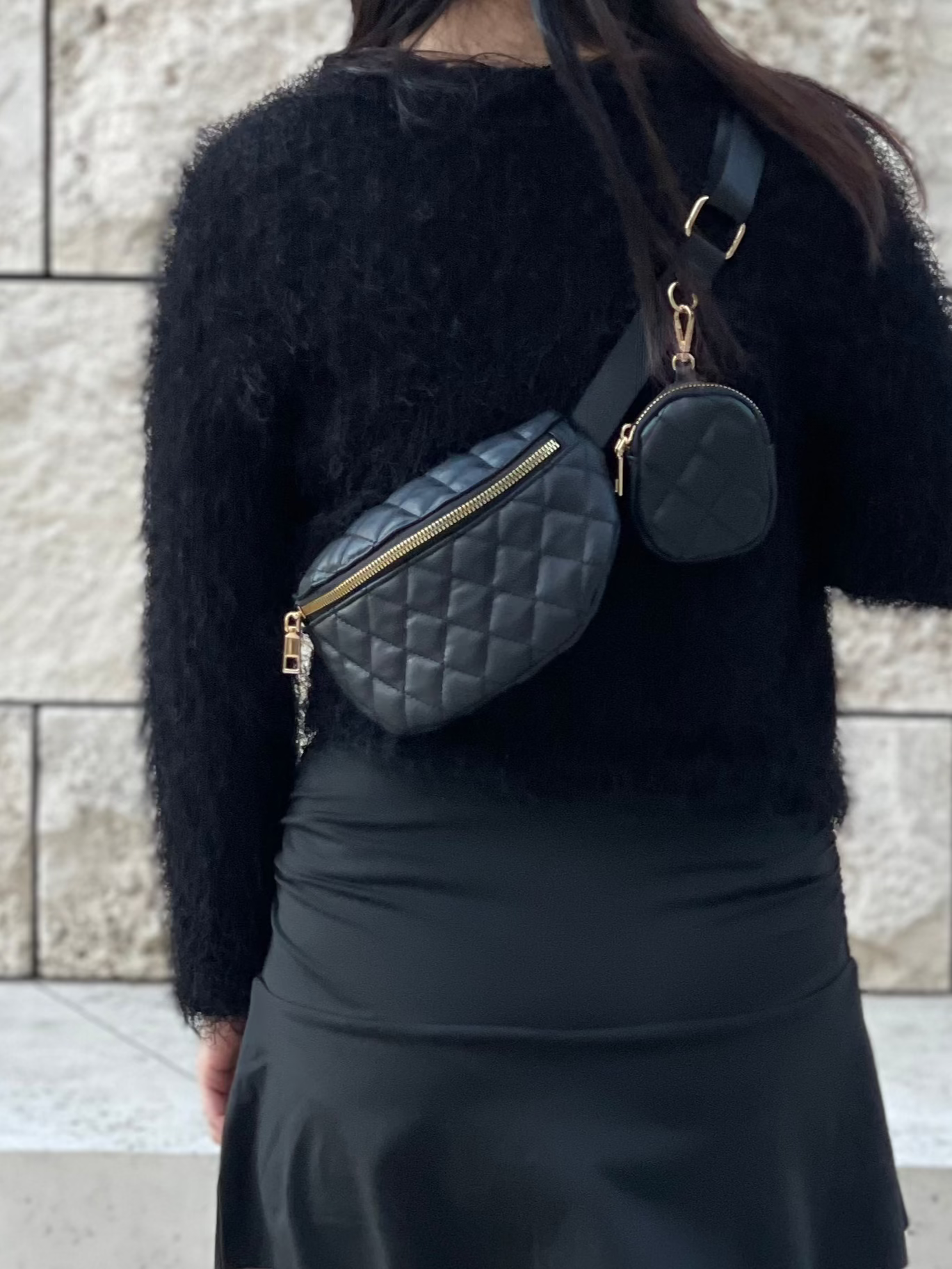 Quilted Crossbody Belt Bag with Small Pouch, Quilted Waist Bag, Fanny Pack