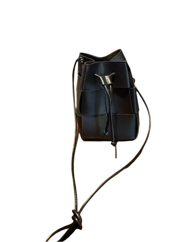 Woven Vegan Leather Pouch Crossbody Bag, Braided Bucket Shoulder Bag